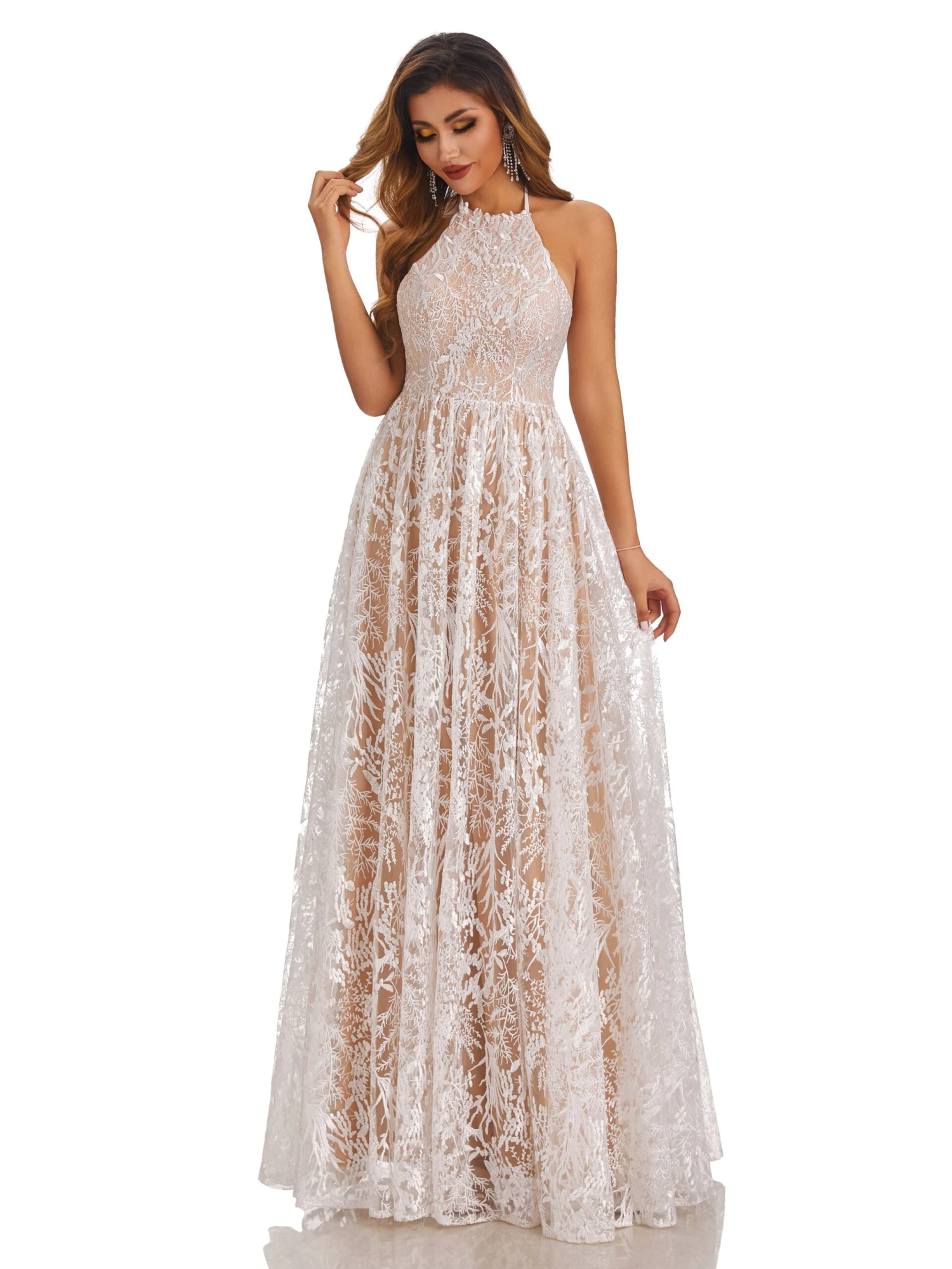 Tessa Charming Ball-Gown Lace Halter Wedding Dresses