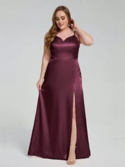 Adelyn Sexy Split Plus Size Soft Satin Bridesmaid Dresses
