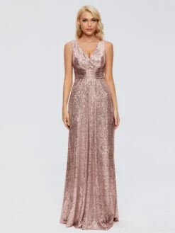 Alyssa Column V Back Sequins Prom Dresses