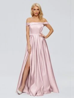 Annabelle Off The Shoulder Satin Prom Dresses