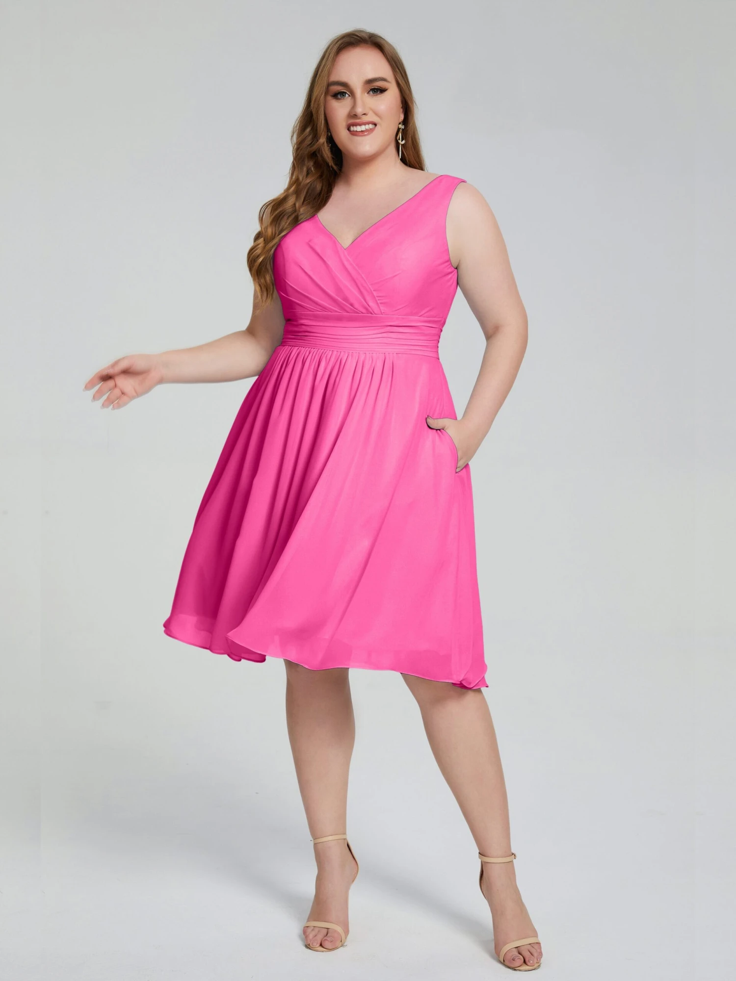 Callie Elegant Plus Size V-neck Chiffon Bridesmaid Dresses - Image 5