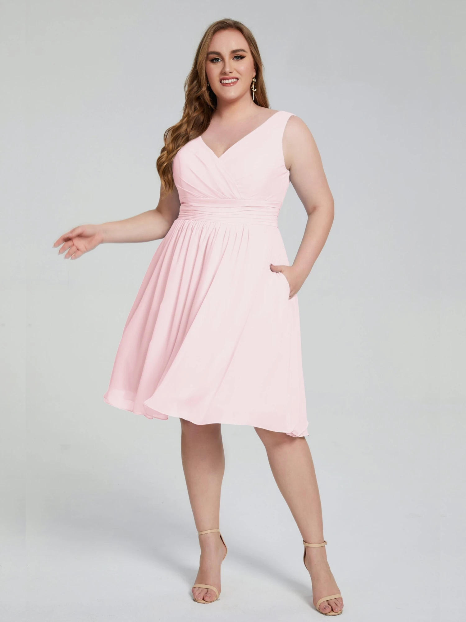 Callie Elegant Plus Size V-neck Chiffon Bridesmaid Dresses - Image 14