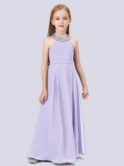 Chiffon Junior Bridesmaid Dress With Beaded Neckline