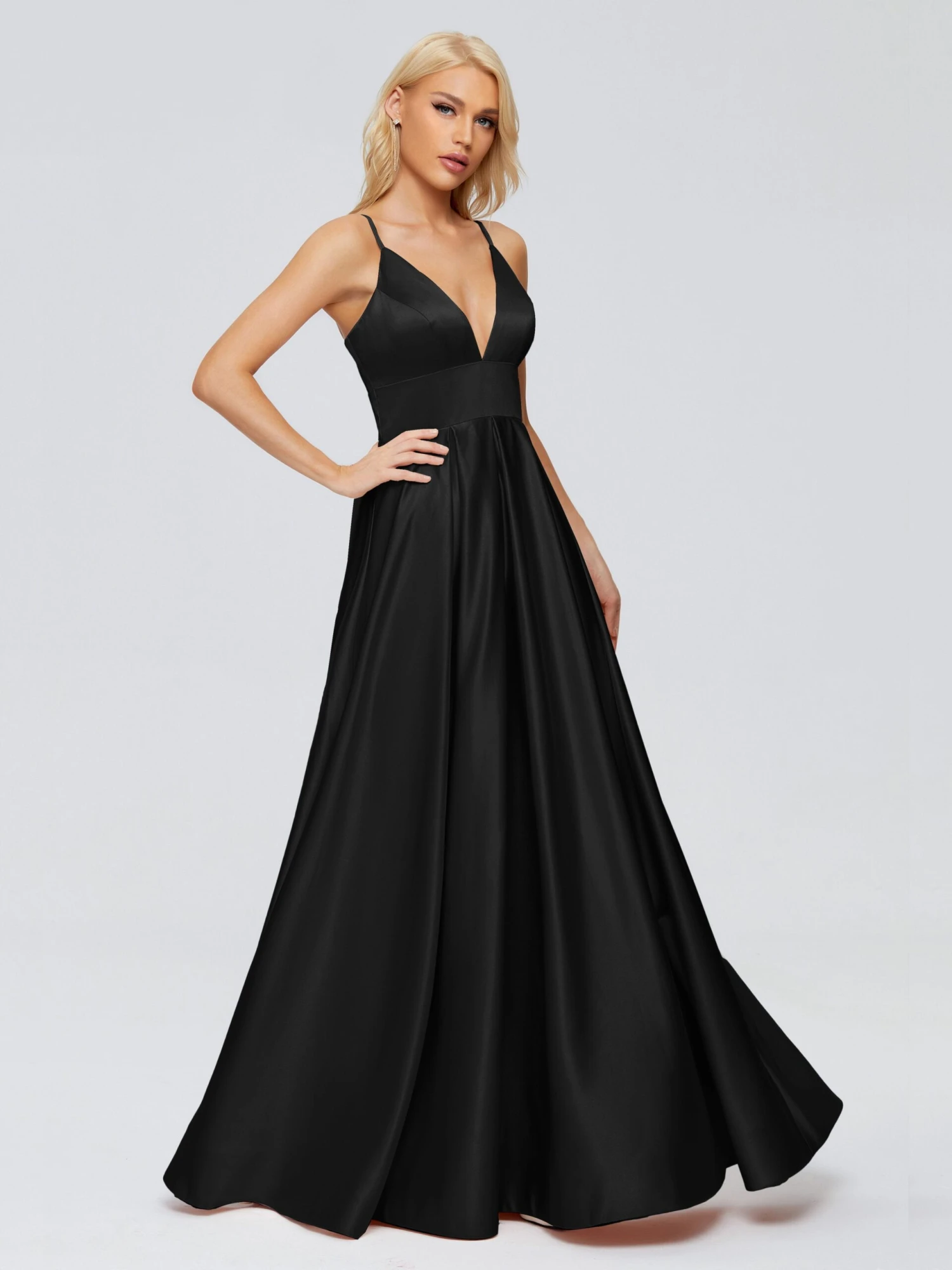Faith Spaghetti Straps Satin Long Prom Dresses - Image 12