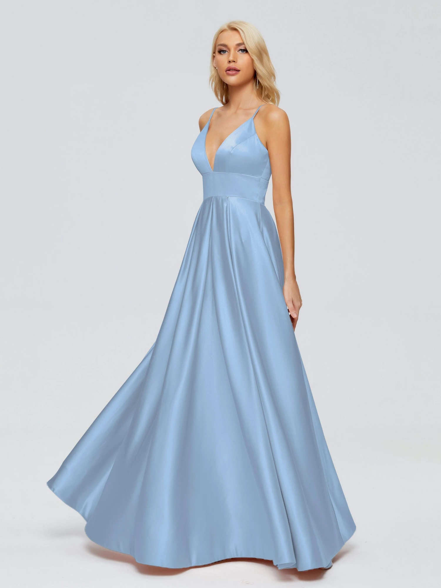 Faith Spaghetti Straps Satin Long Prom Dresses - Image 13