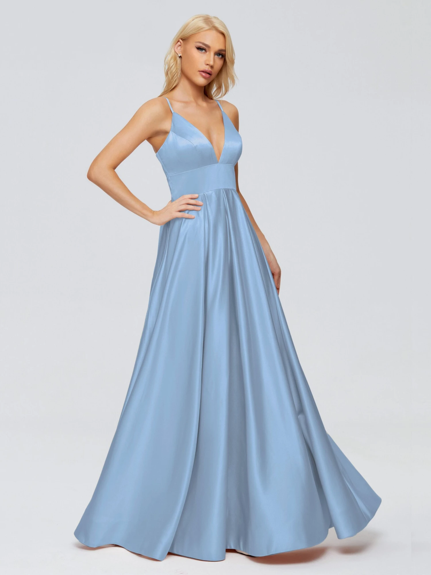 Faith Spaghetti Straps Satin Long Prom Dresses - Image 16
