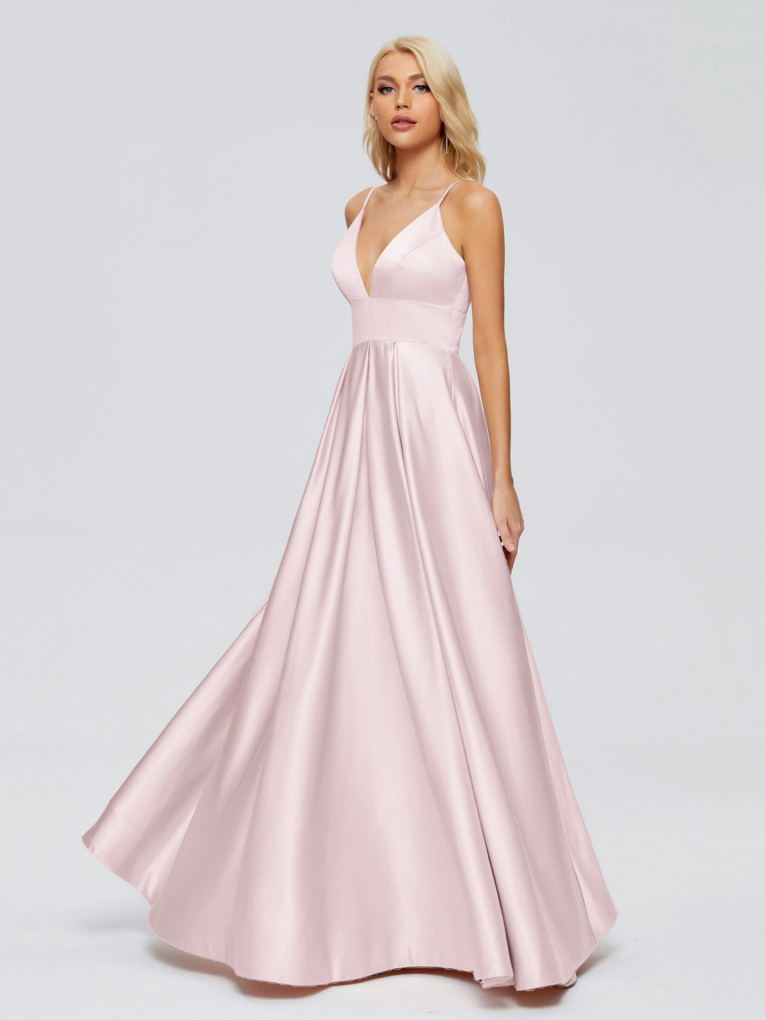 Faith Spaghetti Straps Satin Long Prom Dresses - Image 2