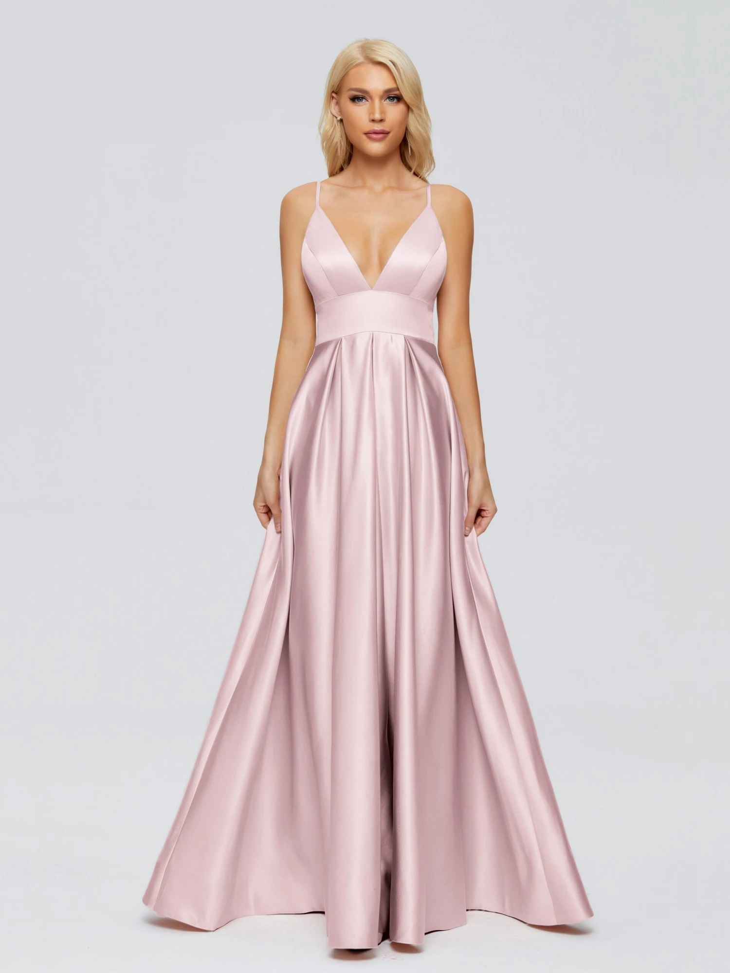 Faith Spaghetti Straps Satin Long Prom Dresses - Image 4