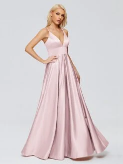 Faith Spaghetti Straps Satin Long Prom Dresses