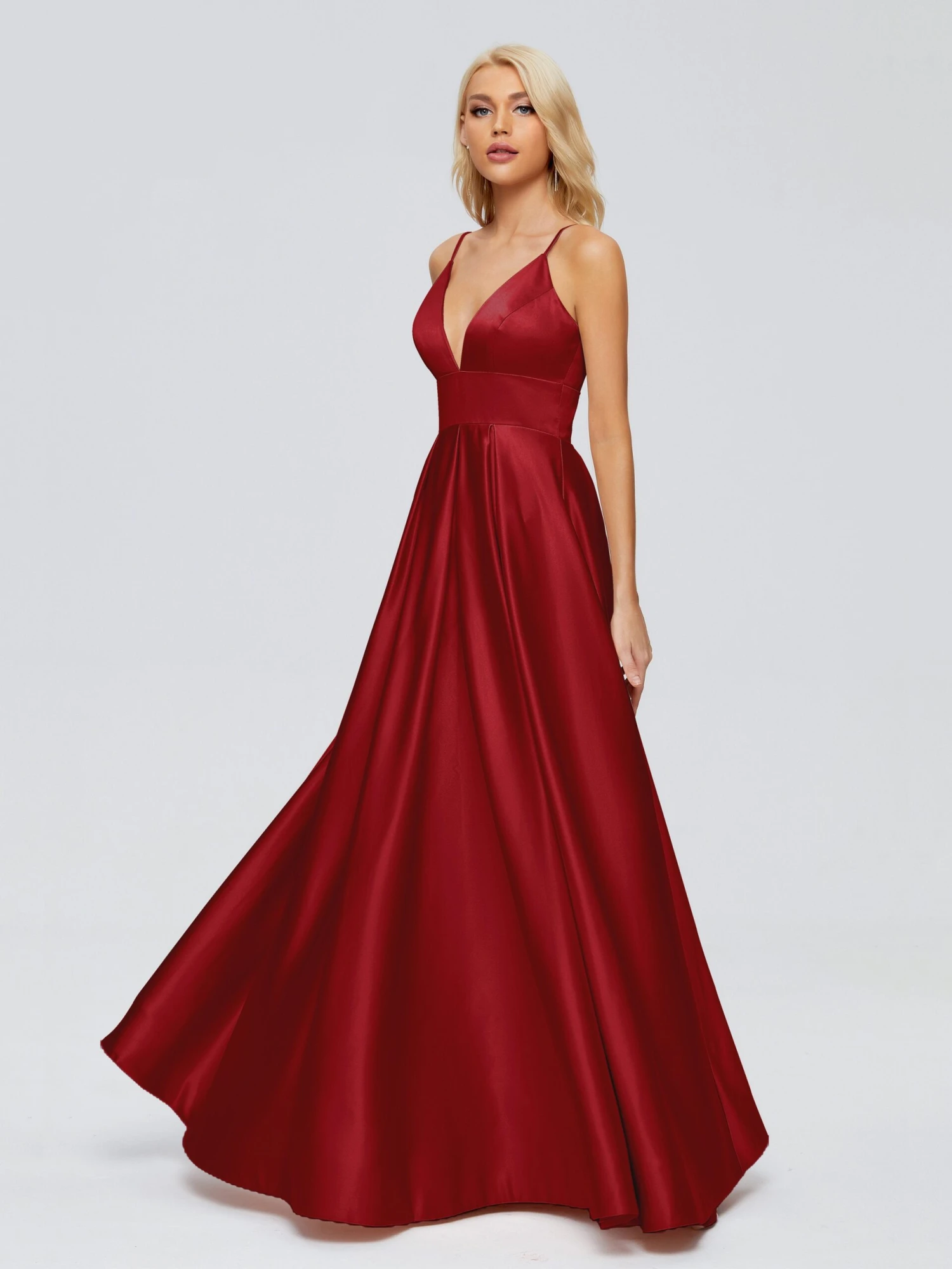 Faith Spaghetti Straps Satin Long Prom Dresses - Image 17