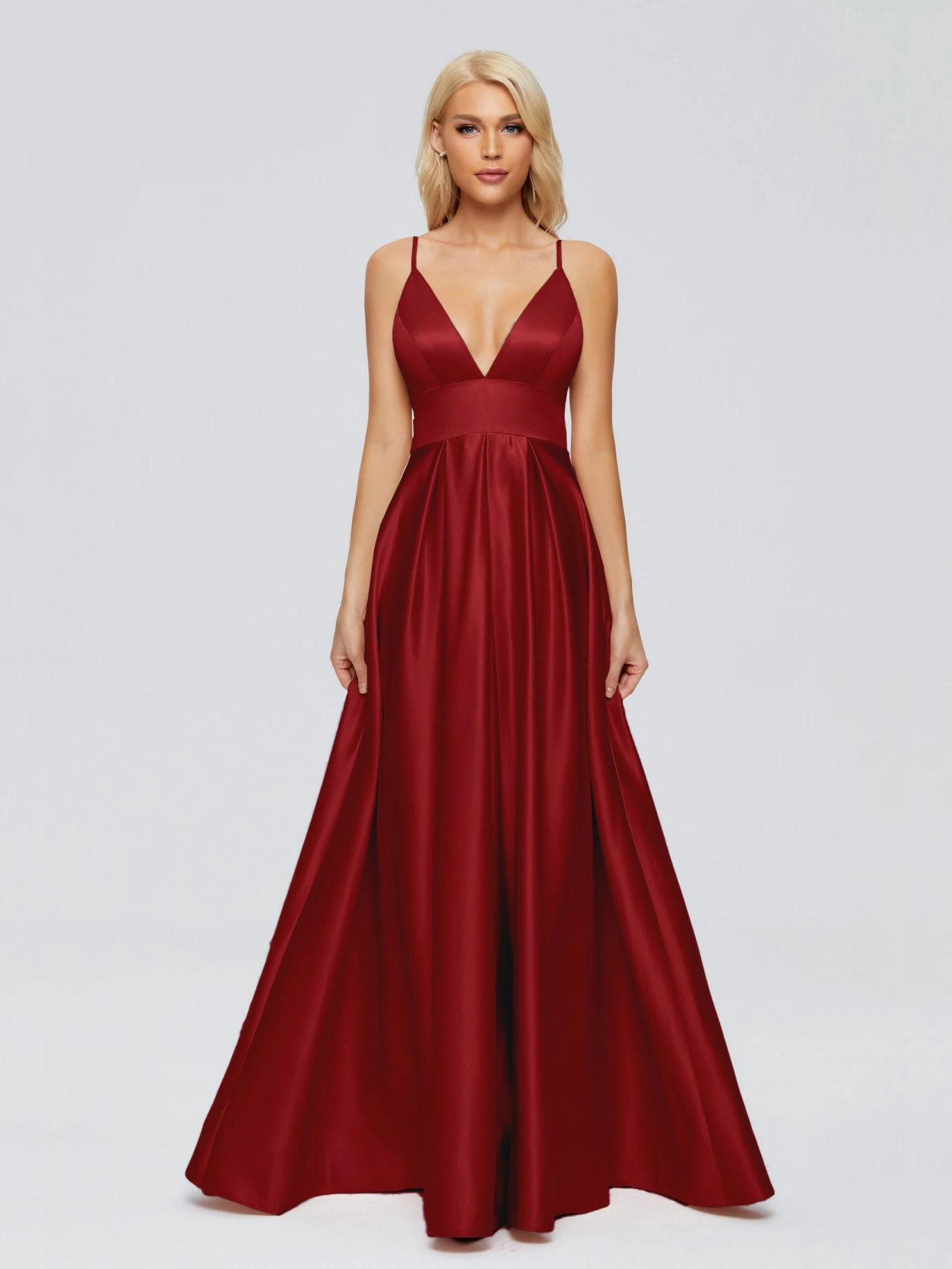 Faith Spaghetti Straps Satin Long Prom Dresses - Image 18