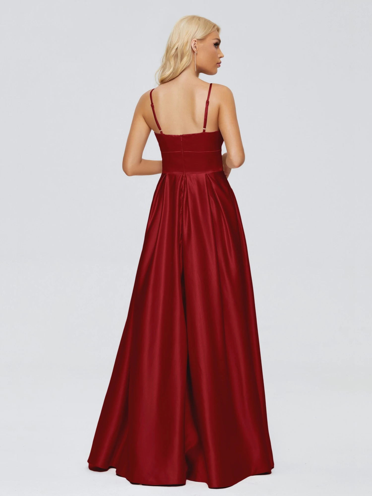 Faith Spaghetti Straps Satin Long Prom Dresses - Image 19