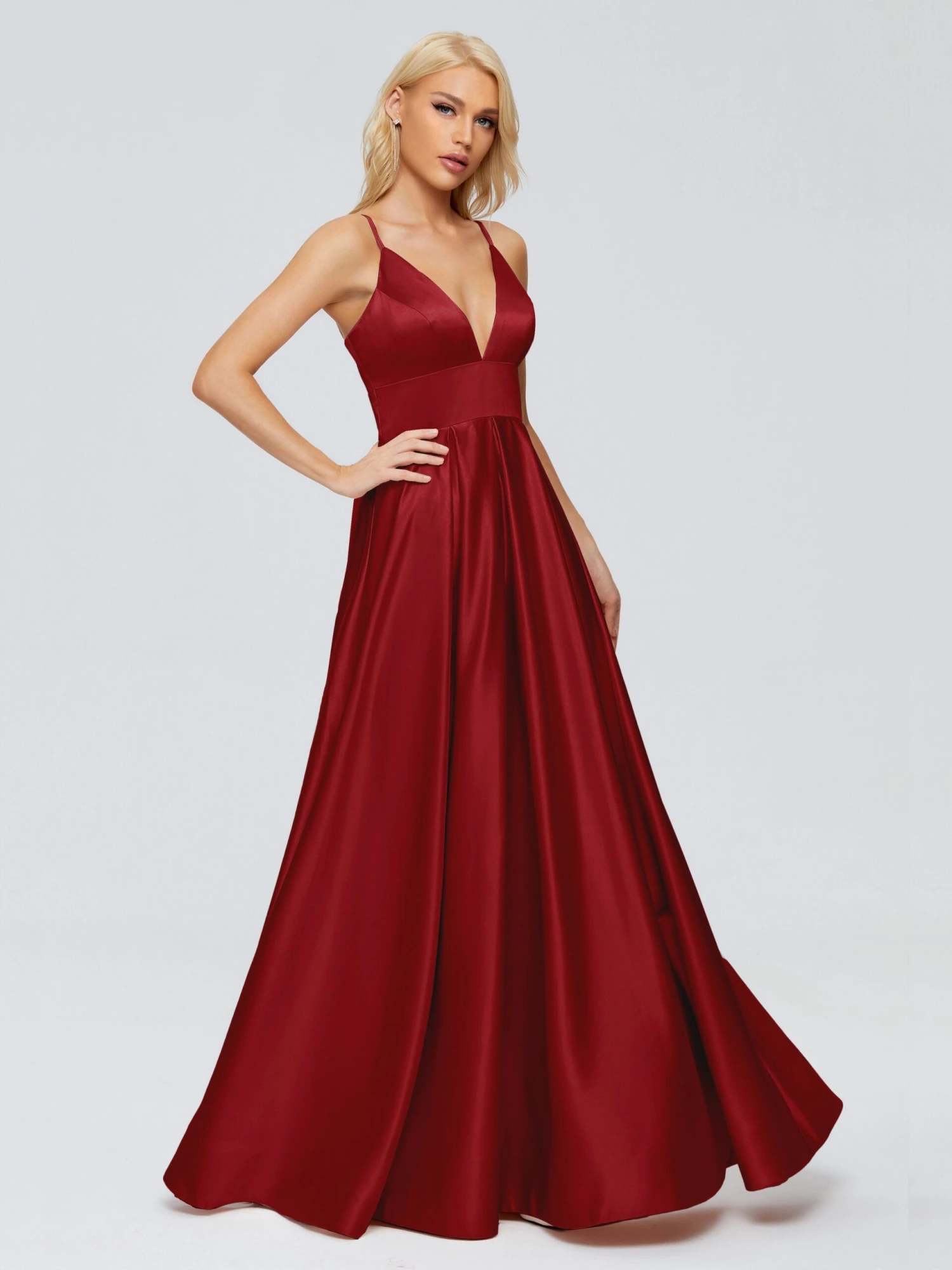 Faith Spaghetti Straps Satin Long Prom Dresses - Image 20