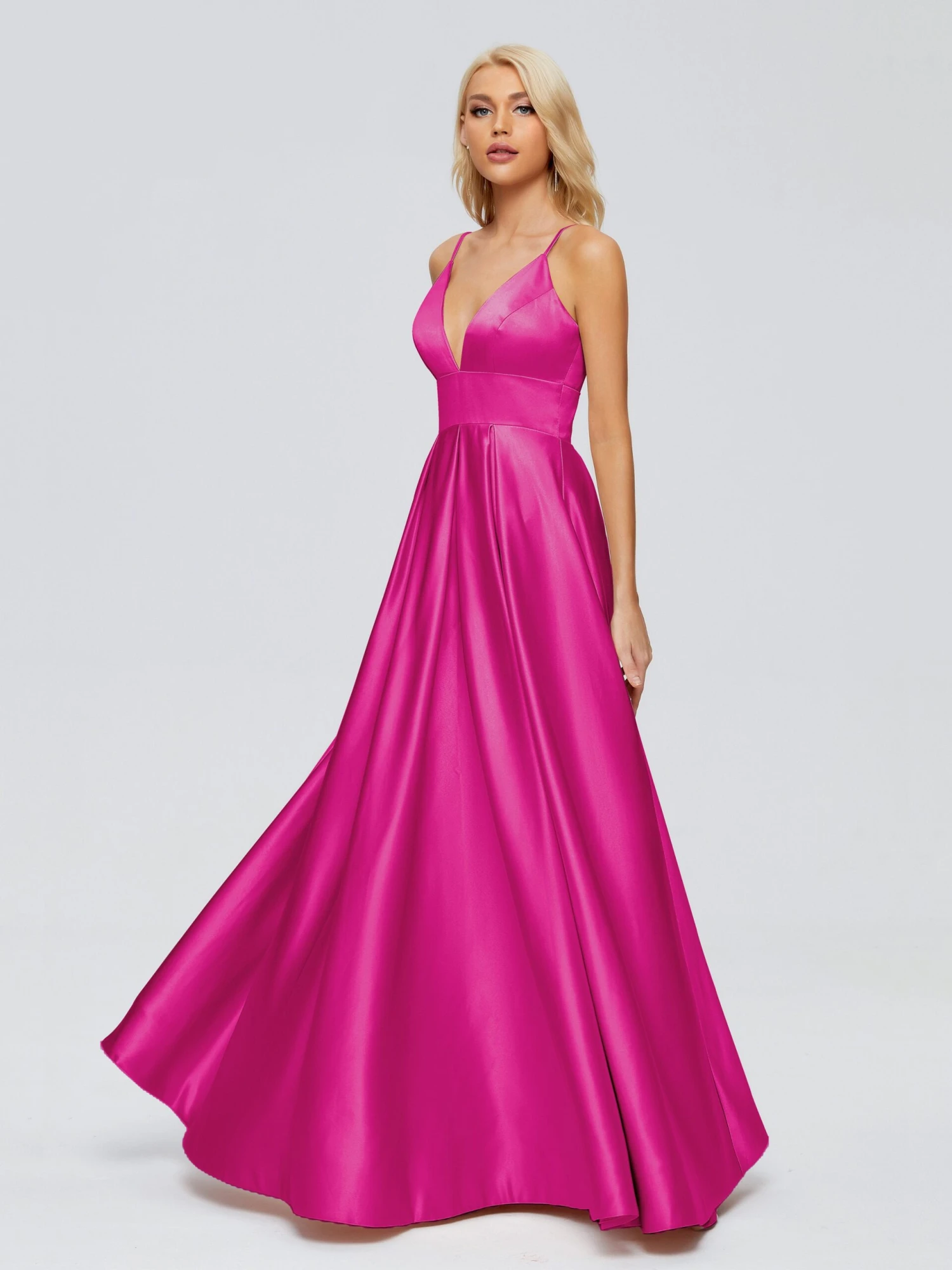Faith Spaghetti Straps Satin Long Prom Dresses - Image 6