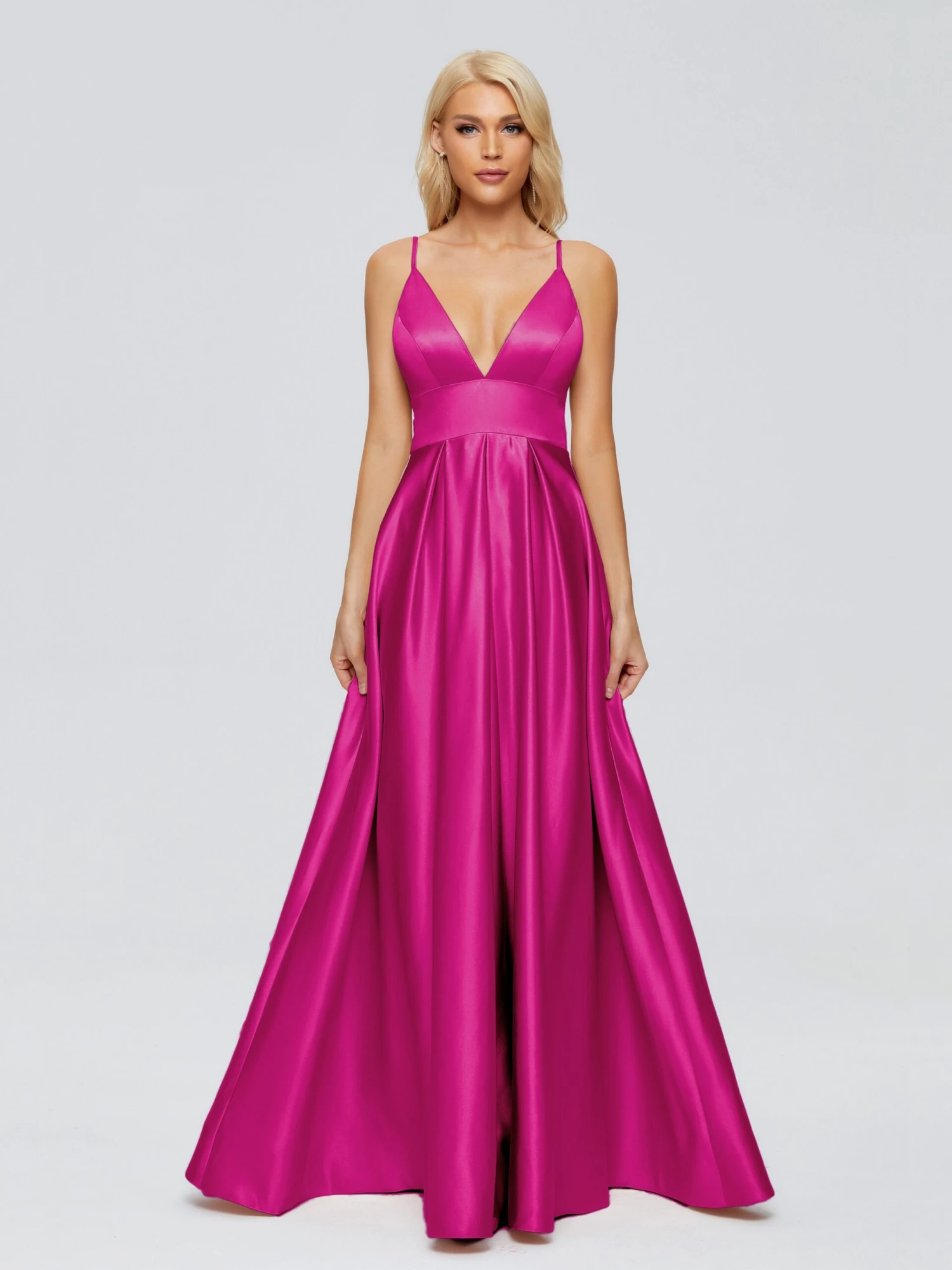 Faith Spaghetti Straps Satin Long Prom Dresses - Image 7