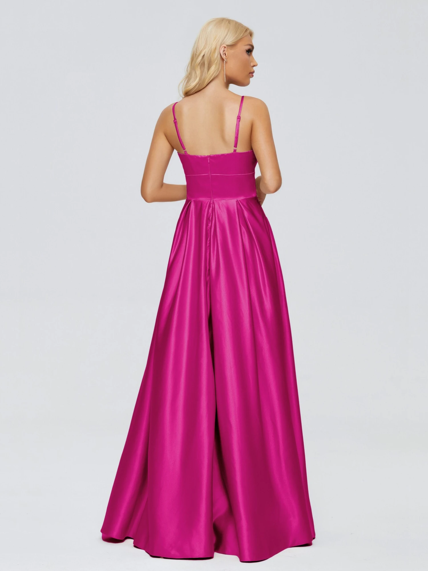 Faith Spaghetti Straps Satin Long Prom Dresses - Image 8