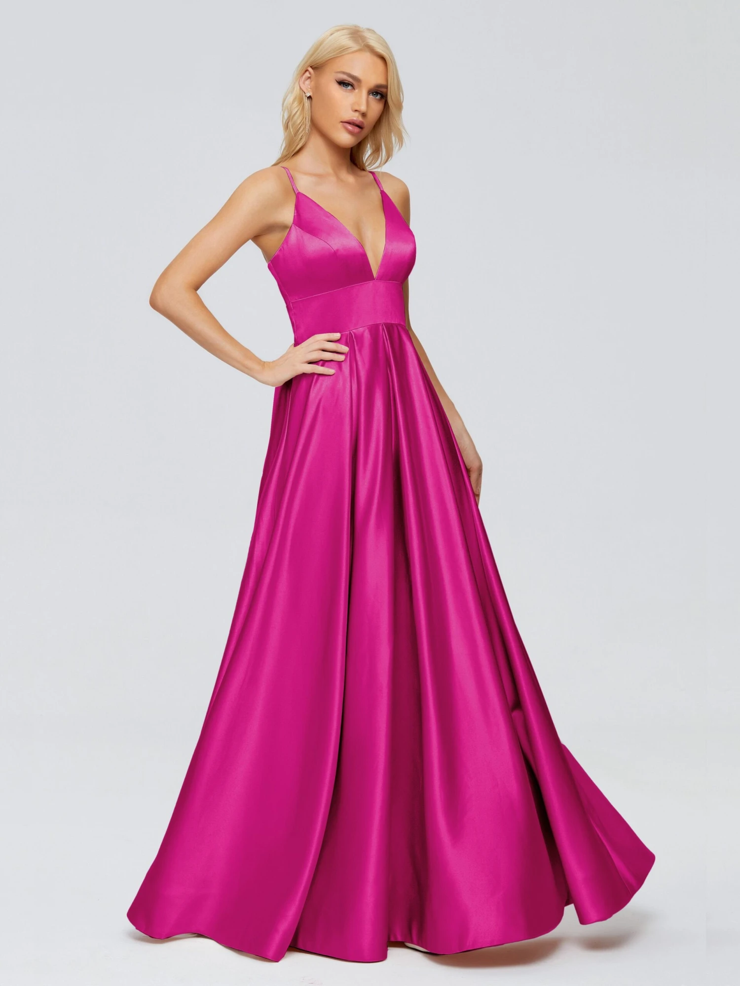 Faith Spaghetti Straps Satin Long Prom Dresses - Image 5