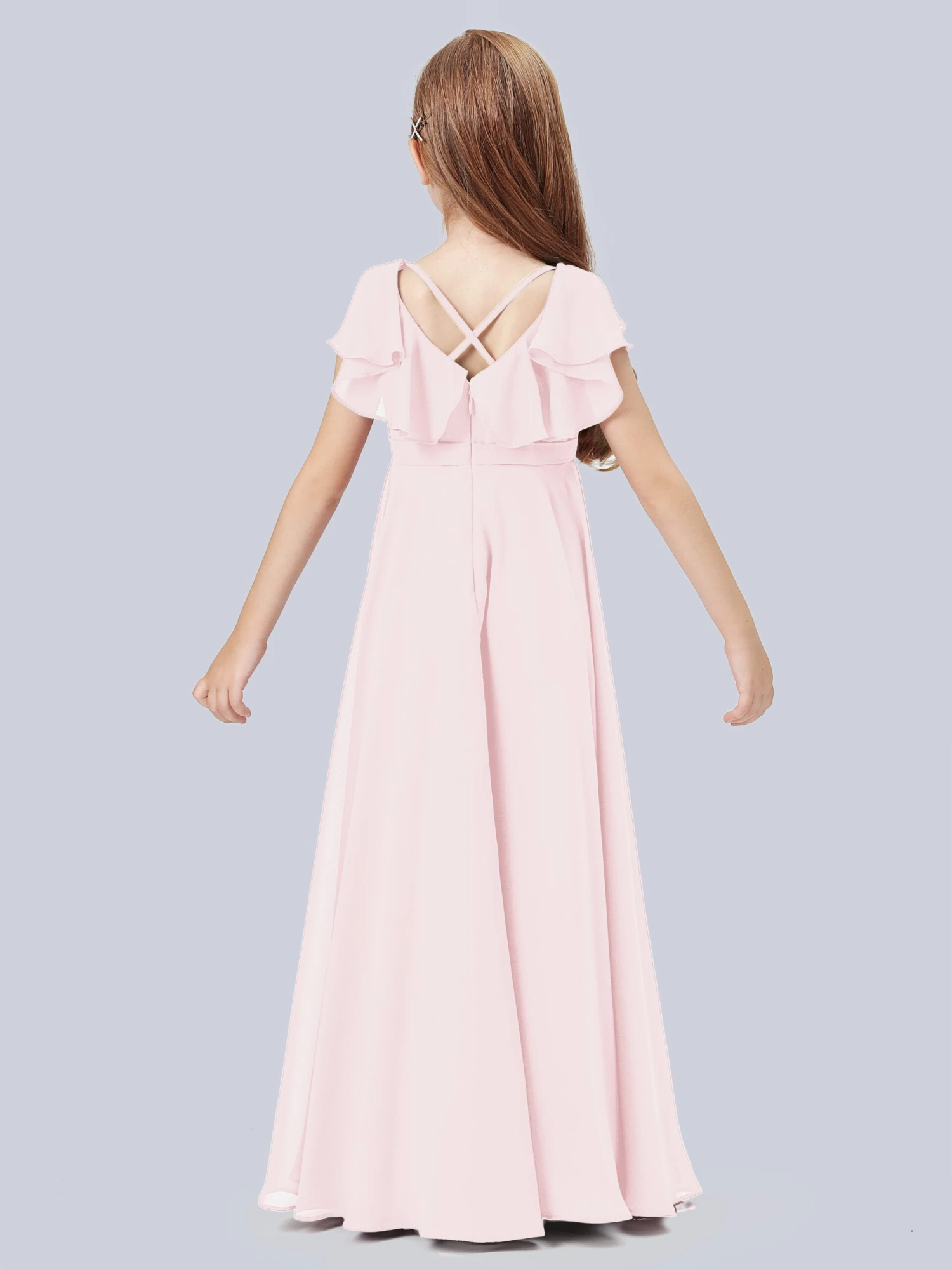 Flounce Cap Sleeves Chiffon Junior Bridesmaid Dress - Image 16