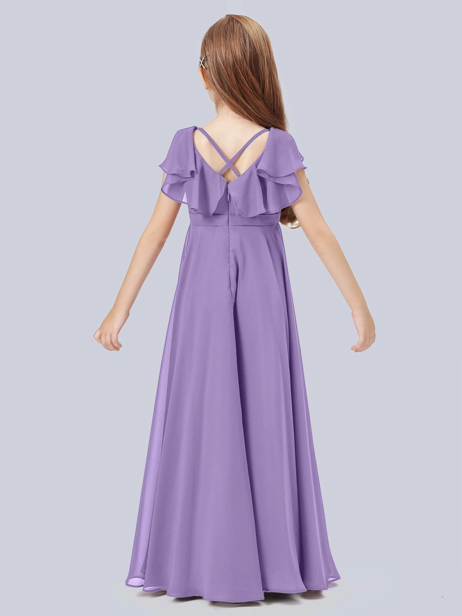 Flounce Cap Sleeves Chiffon Junior Bridesmaid Dress - Image 3