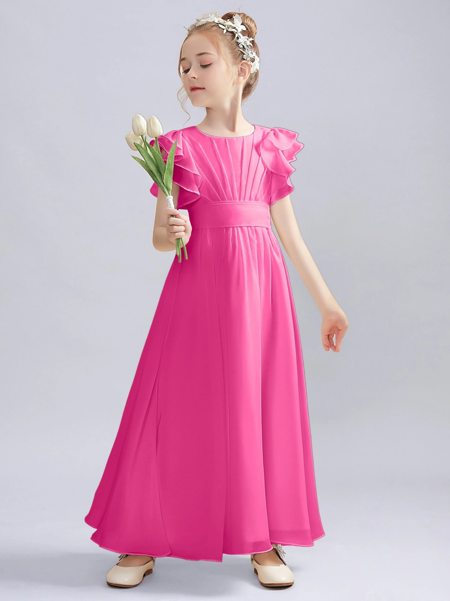 Flutter Crinkle Chiffon Junior Bridesmaid Dress - Image 9