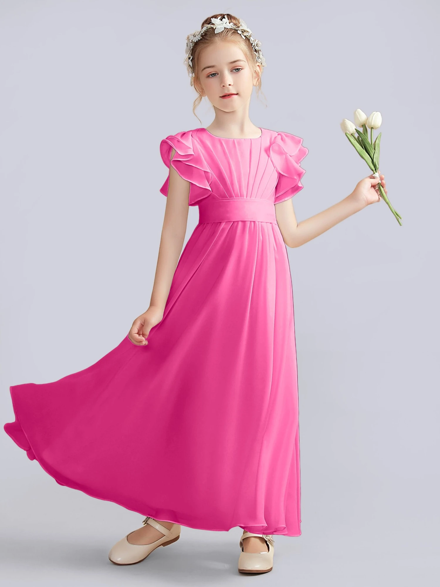 Flutter Crinkle Chiffon Junior Bridesmaid Dress - Image 10