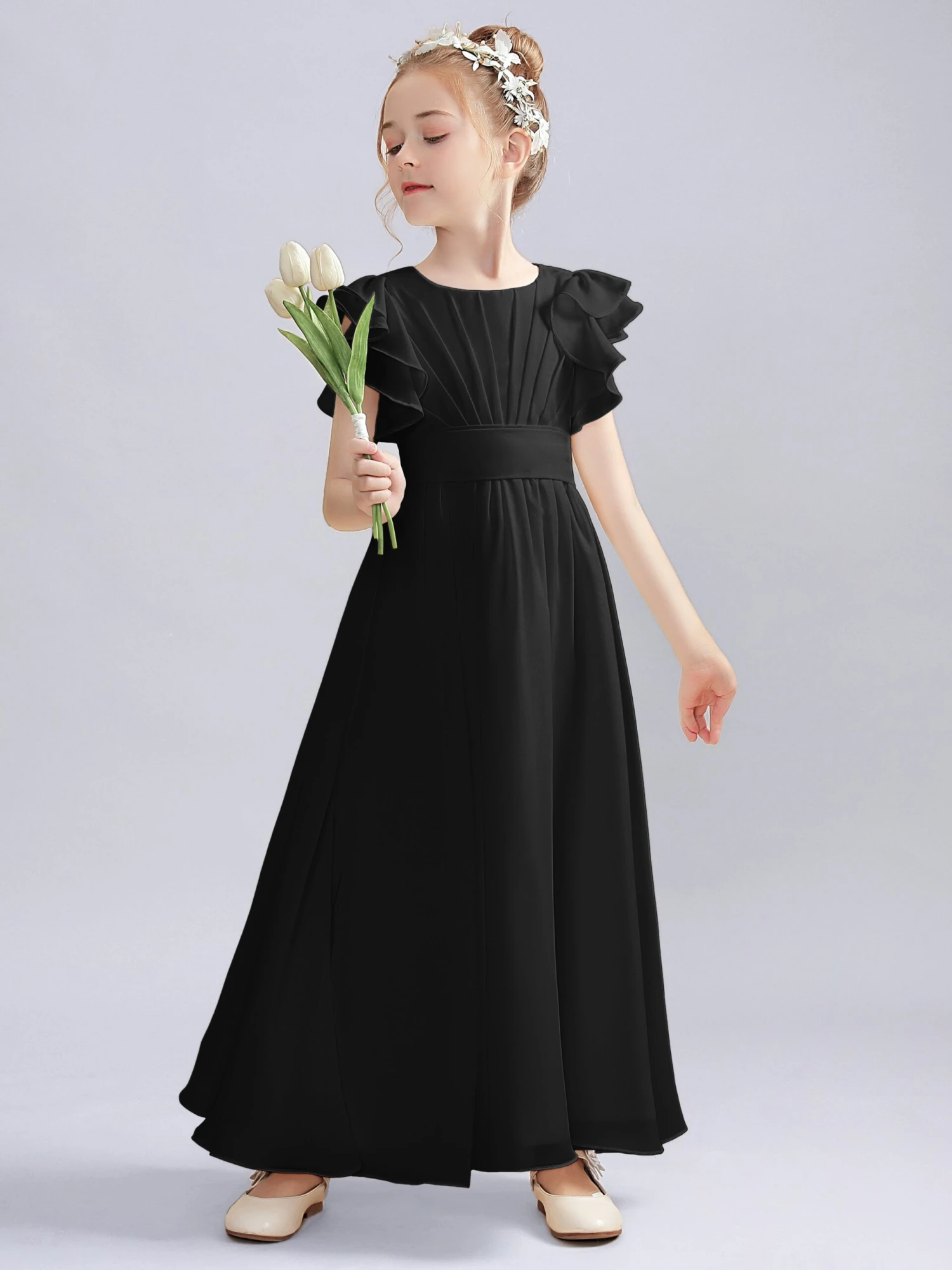 Flutter Crinkle Chiffon Junior Bridesmaid Dress - Image 13