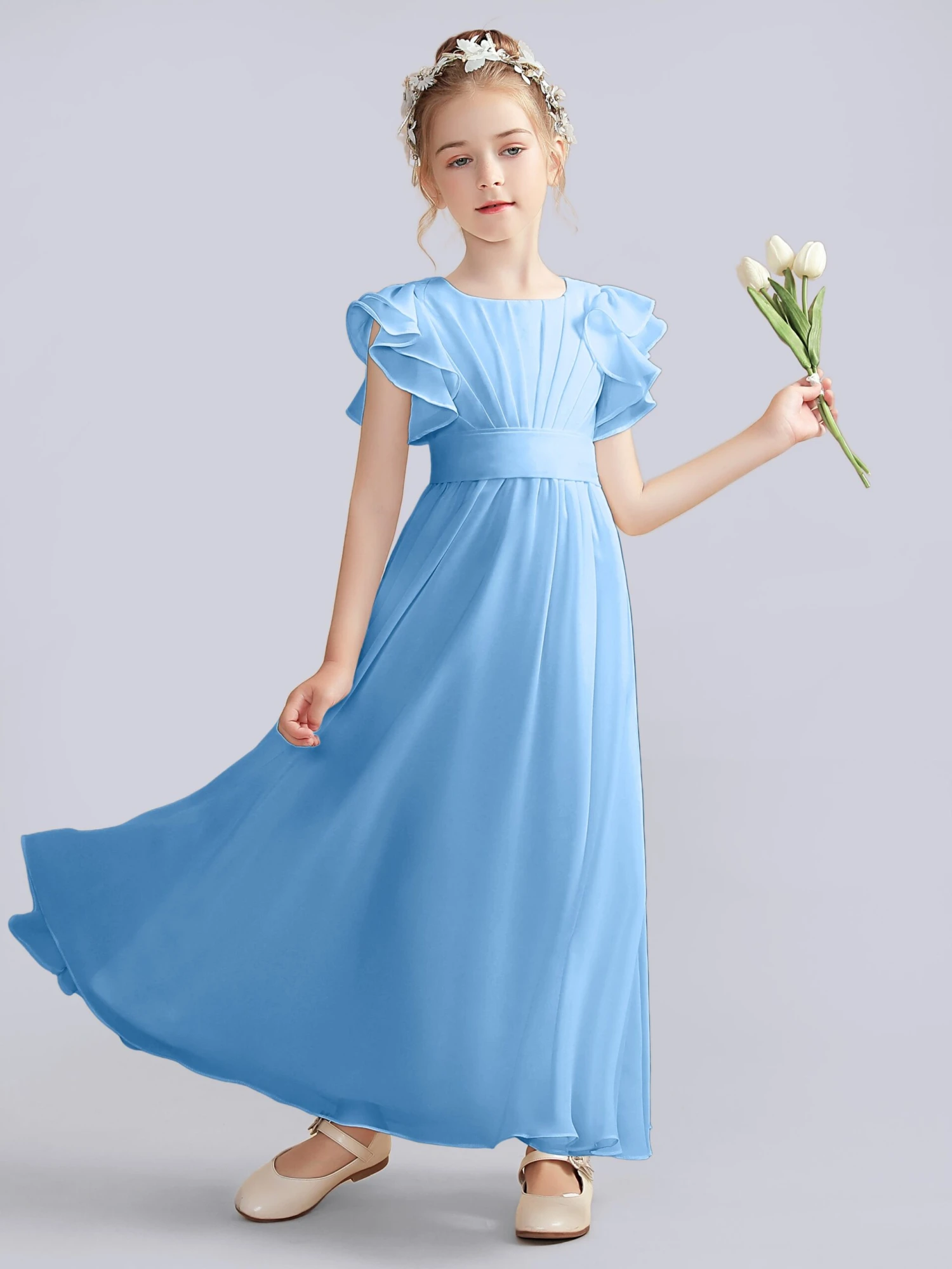 Flutter Crinkle Chiffon Junior Bridesmaid Dress - Image 15