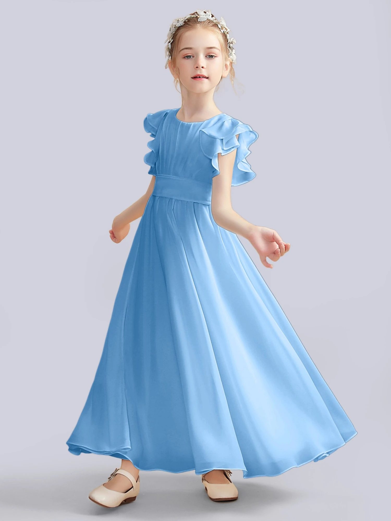 Flutter Crinkle Chiffon Junior Bridesmaid Dress - Image 17