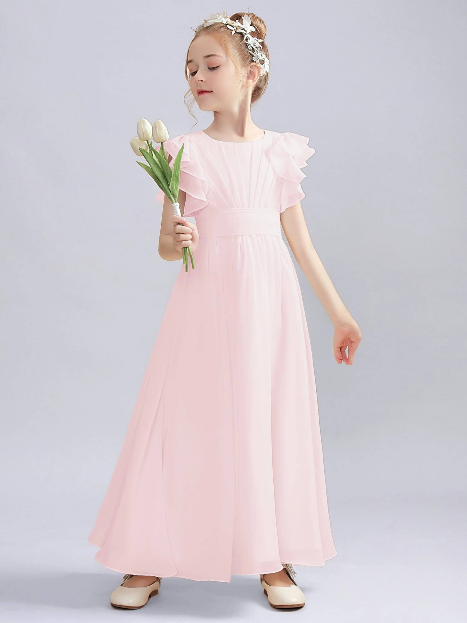 Flutter Crinkle Chiffon Junior Bridesmaid Dress - Image 18