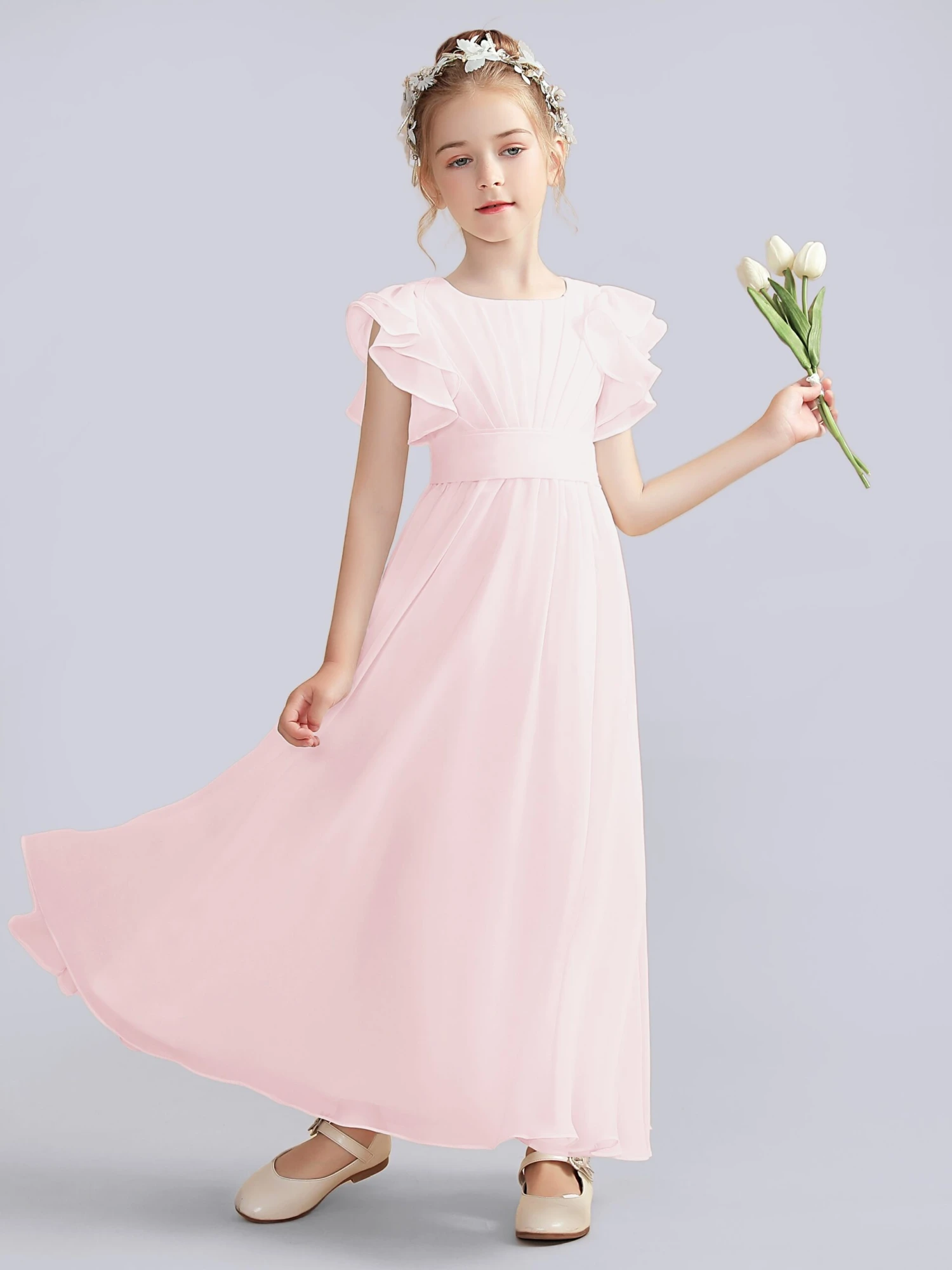 Flutter Crinkle Chiffon Junior Bridesmaid Dress - Image 19