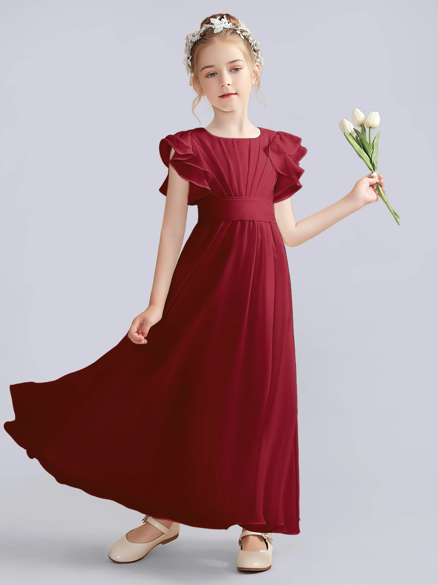 Flutter Crinkle Chiffon Junior Bridesmaid Dress - Image 3