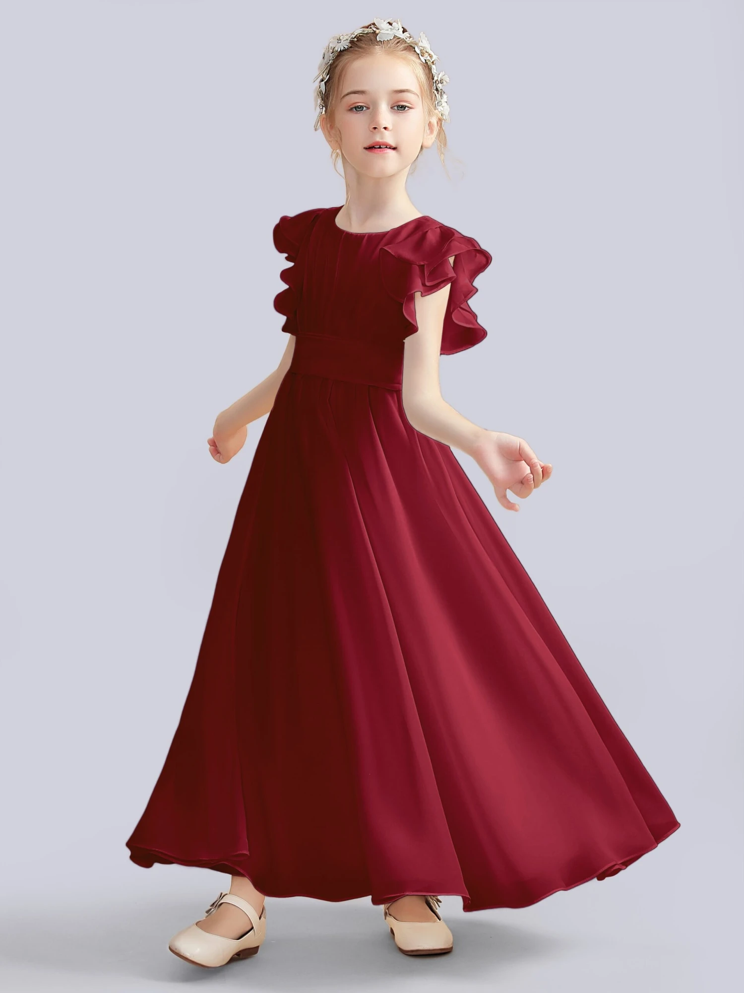 Flutter Crinkle Chiffon Junior Bridesmaid Dress - Image 2
