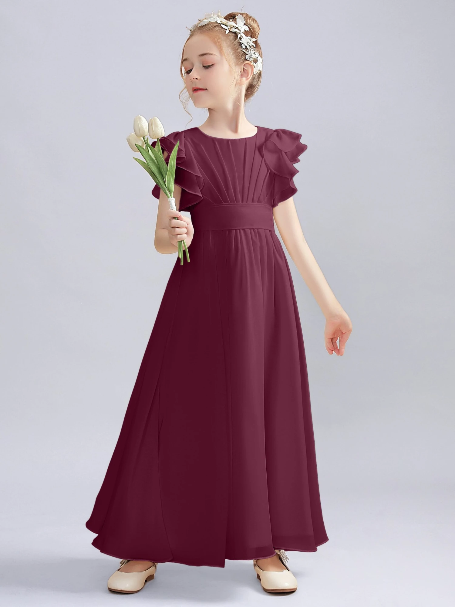 Flutter Crinkle Chiffon Junior Bridesmaid Dress - Image 7