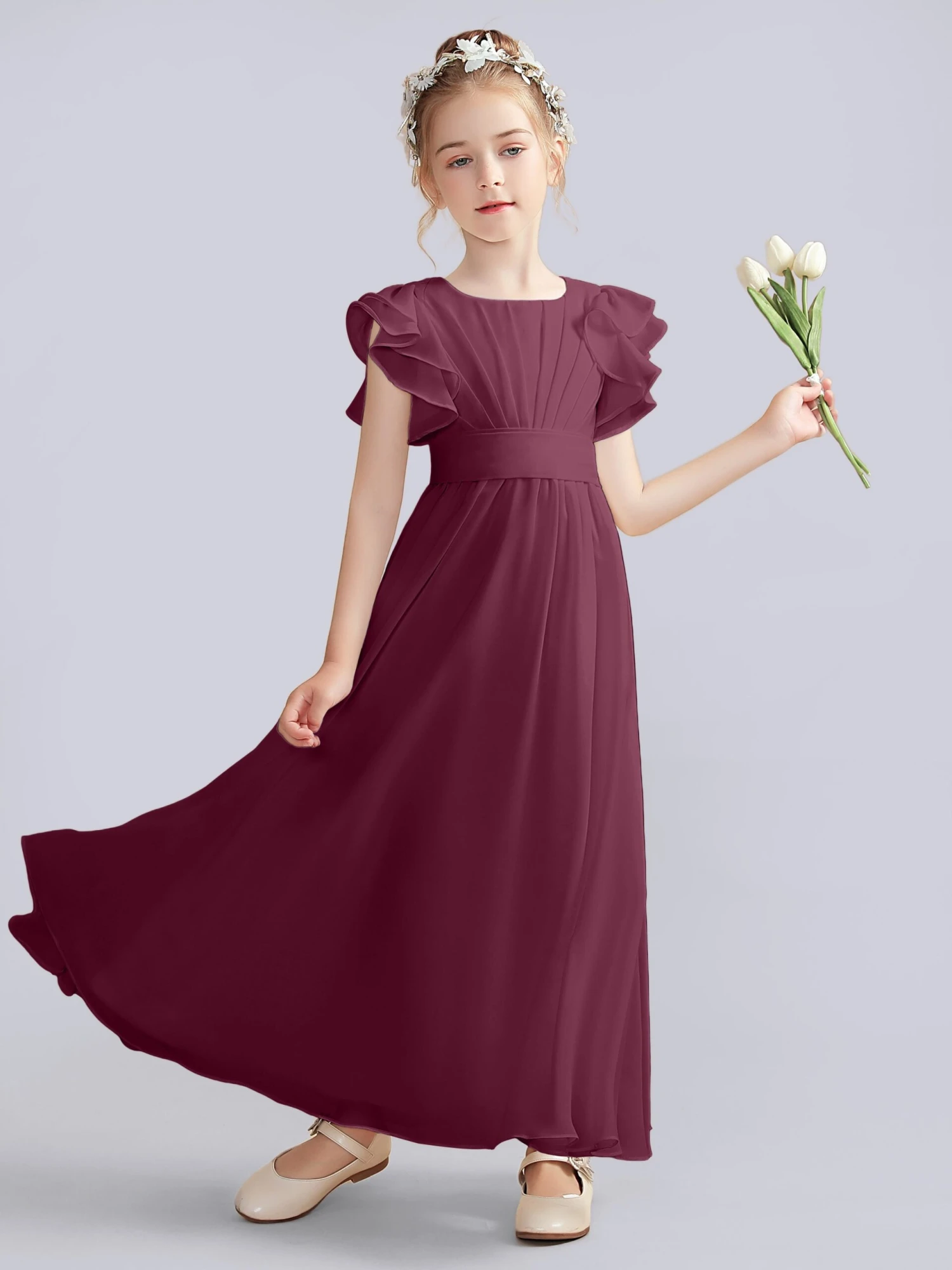 Flutter Crinkle Chiffon Junior Bridesmaid Dress - Image 6
