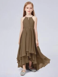 High Neck Junior Bridesmaid Dress With Cascade