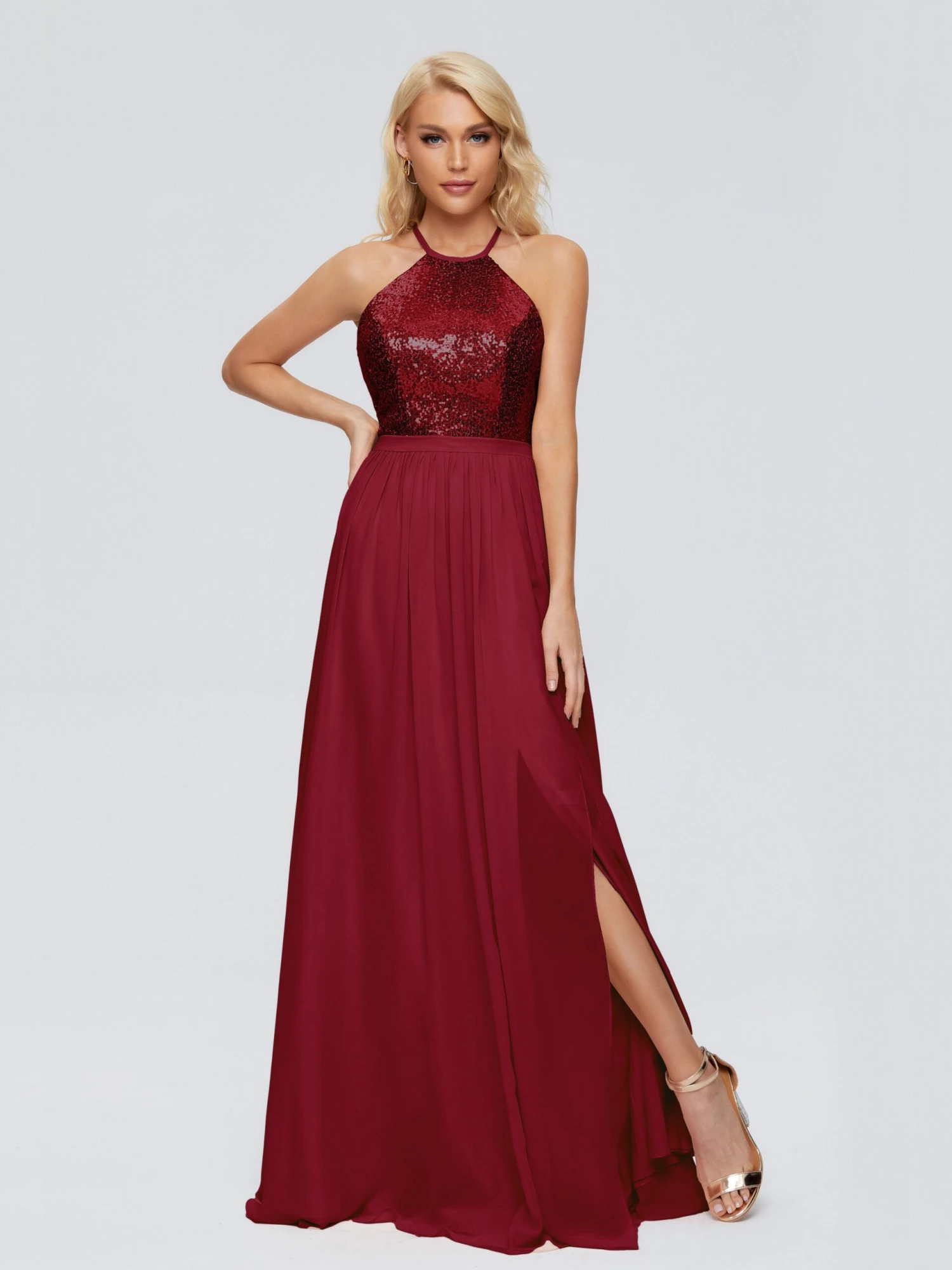 Jasmine A-line Halter Sequins Prom Dresses - Image 10