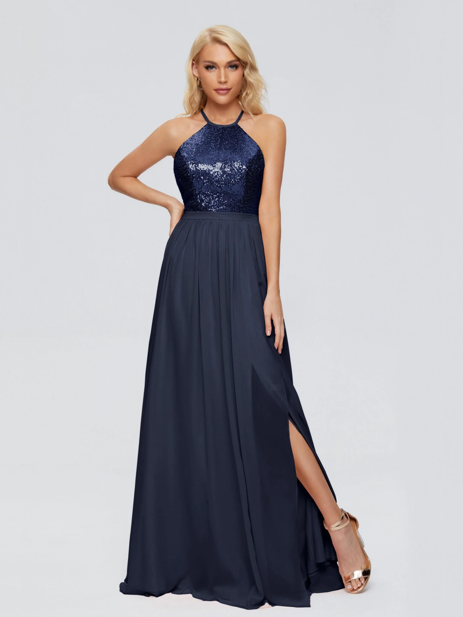 Jasmine A-line Halter Sequins Prom Dresses - Image 18