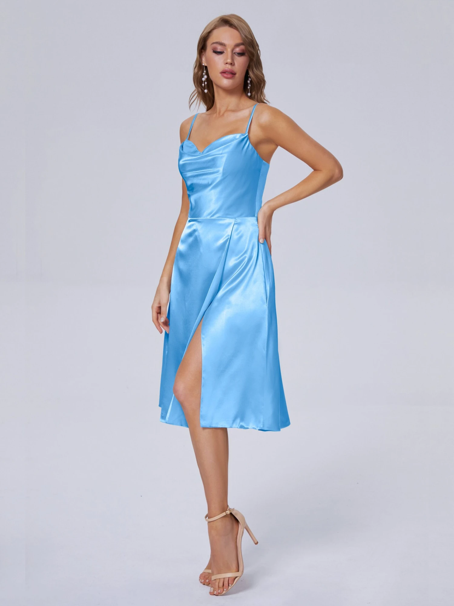 Marley Elegant Split Short Soft Satin Bridesmaid Dresses - Image 6