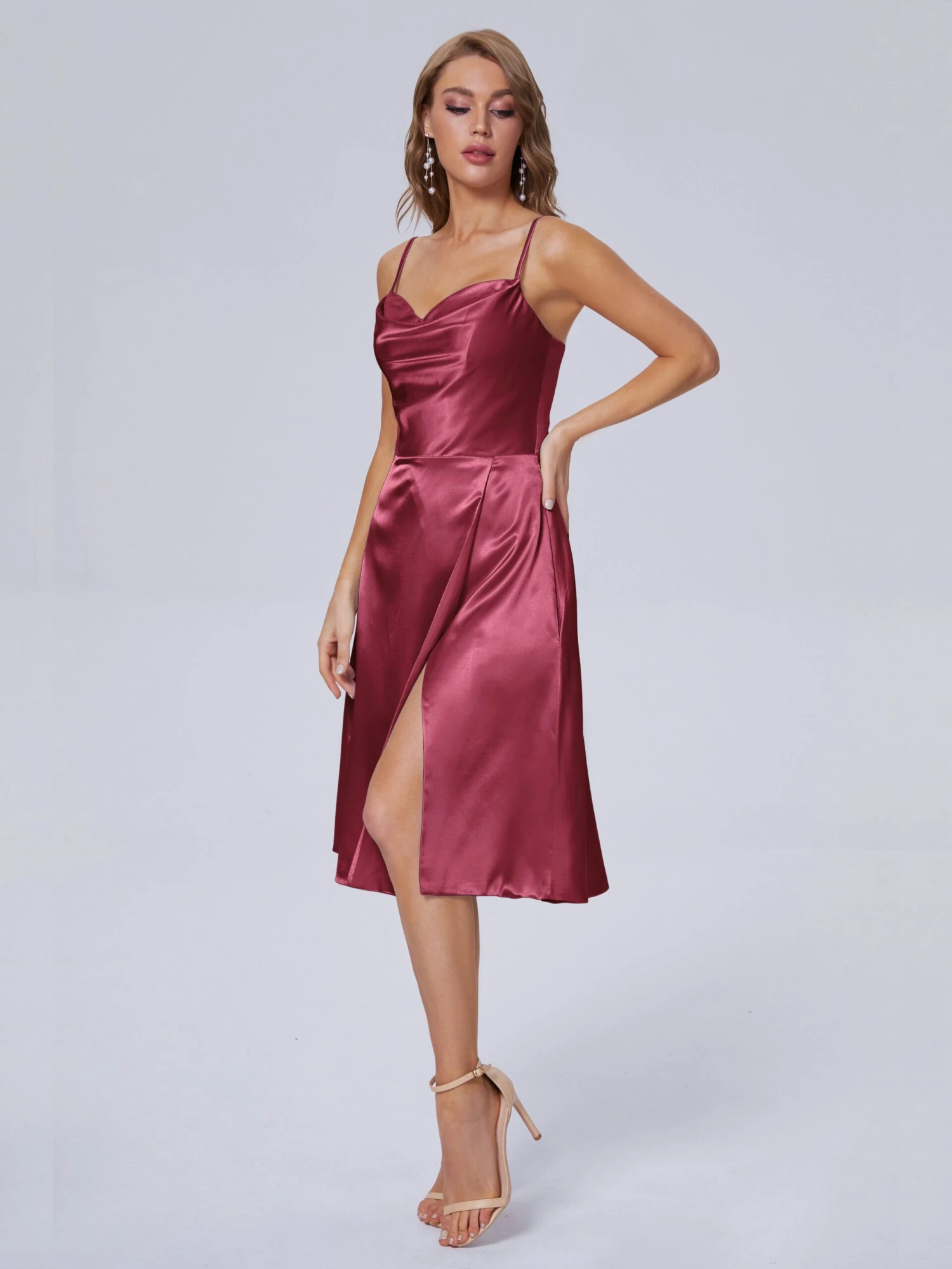 Marley Elegant Split Short Soft Satin Bridesmaid Dresses - Image 14