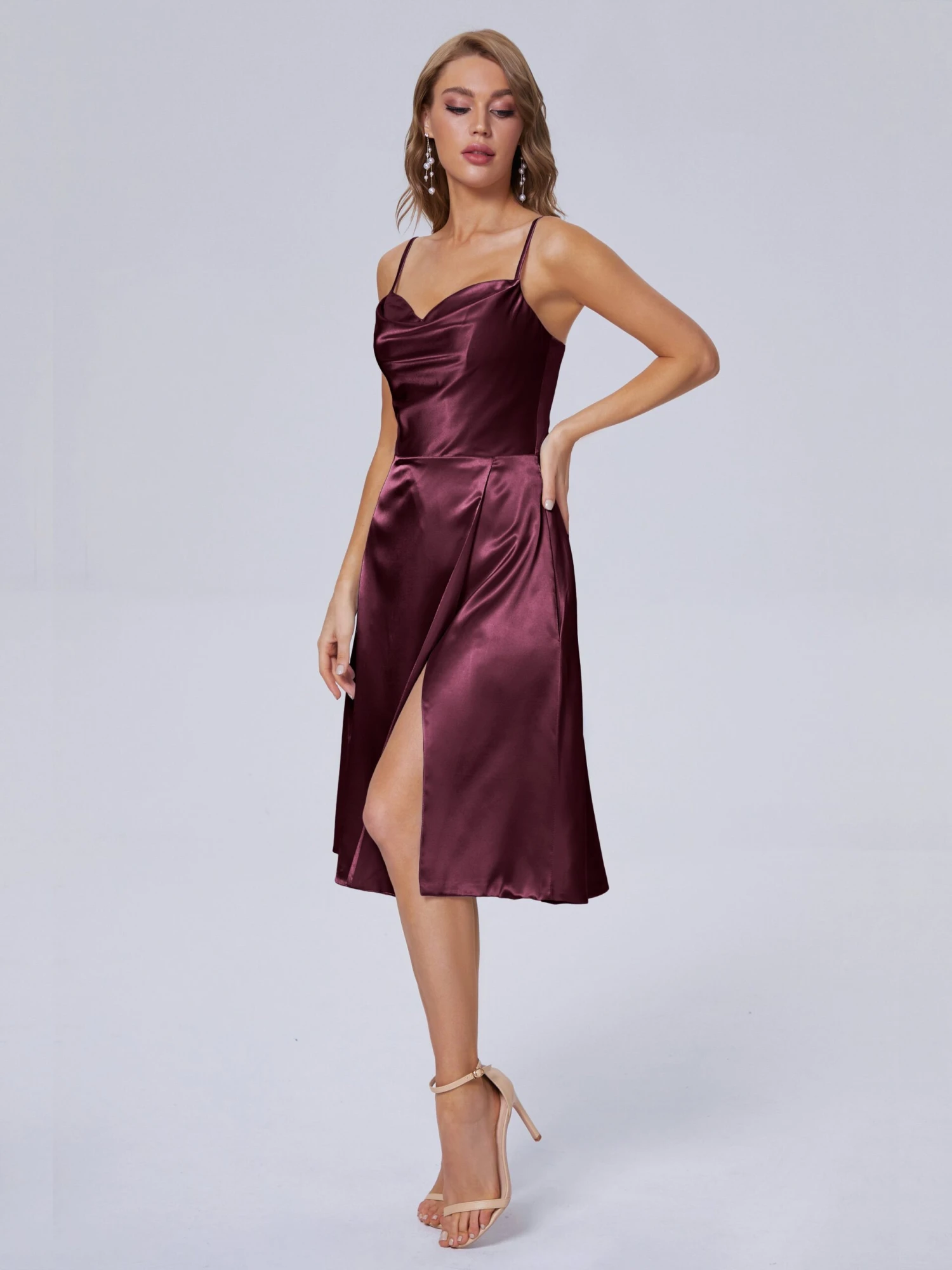 Marley Elegant Split Short Soft Satin Bridesmaid Dresses - Image 18