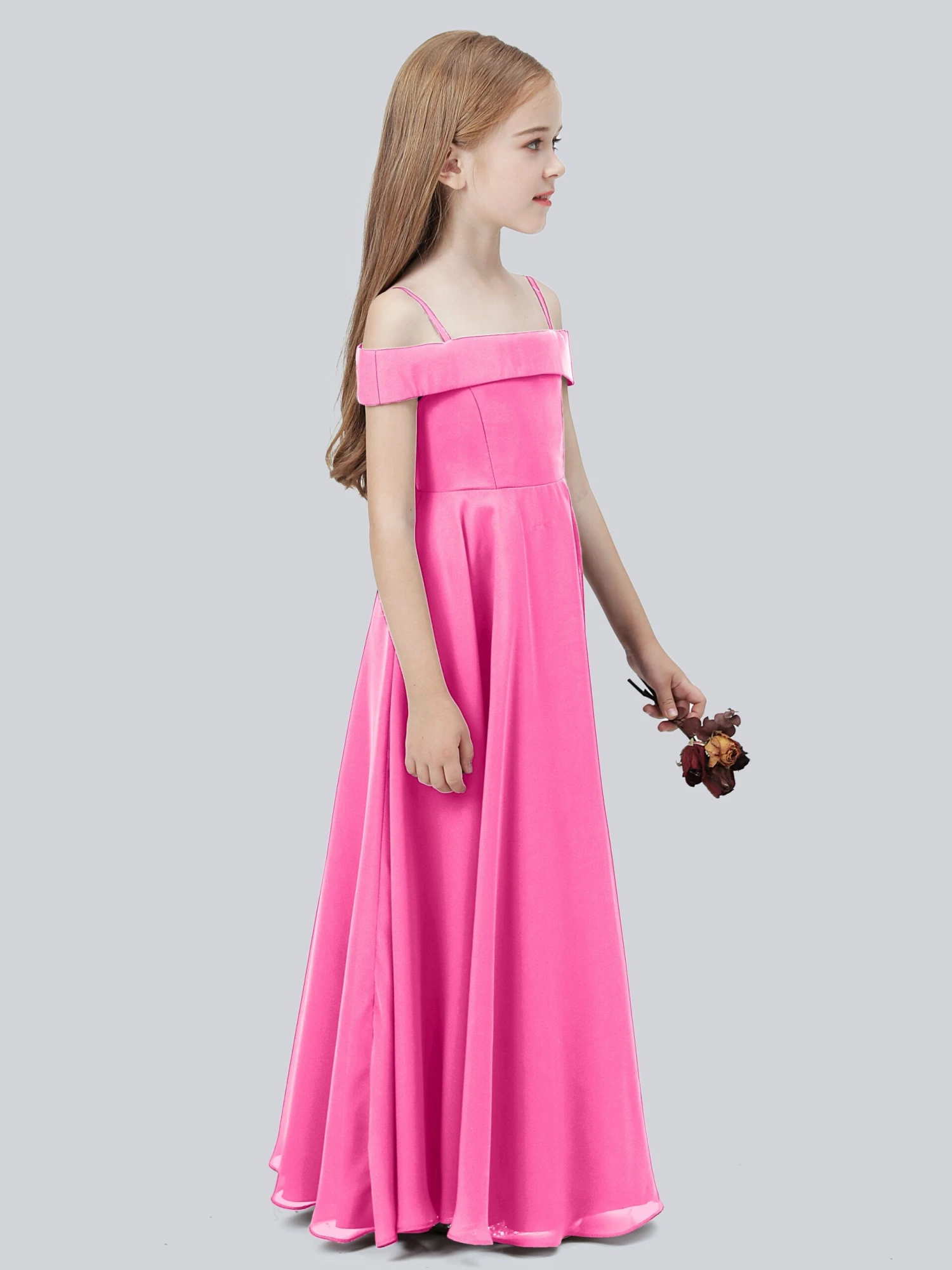 Off Shoulder Stretch Chiffon Junior Bridesmaid Dress - Image 6