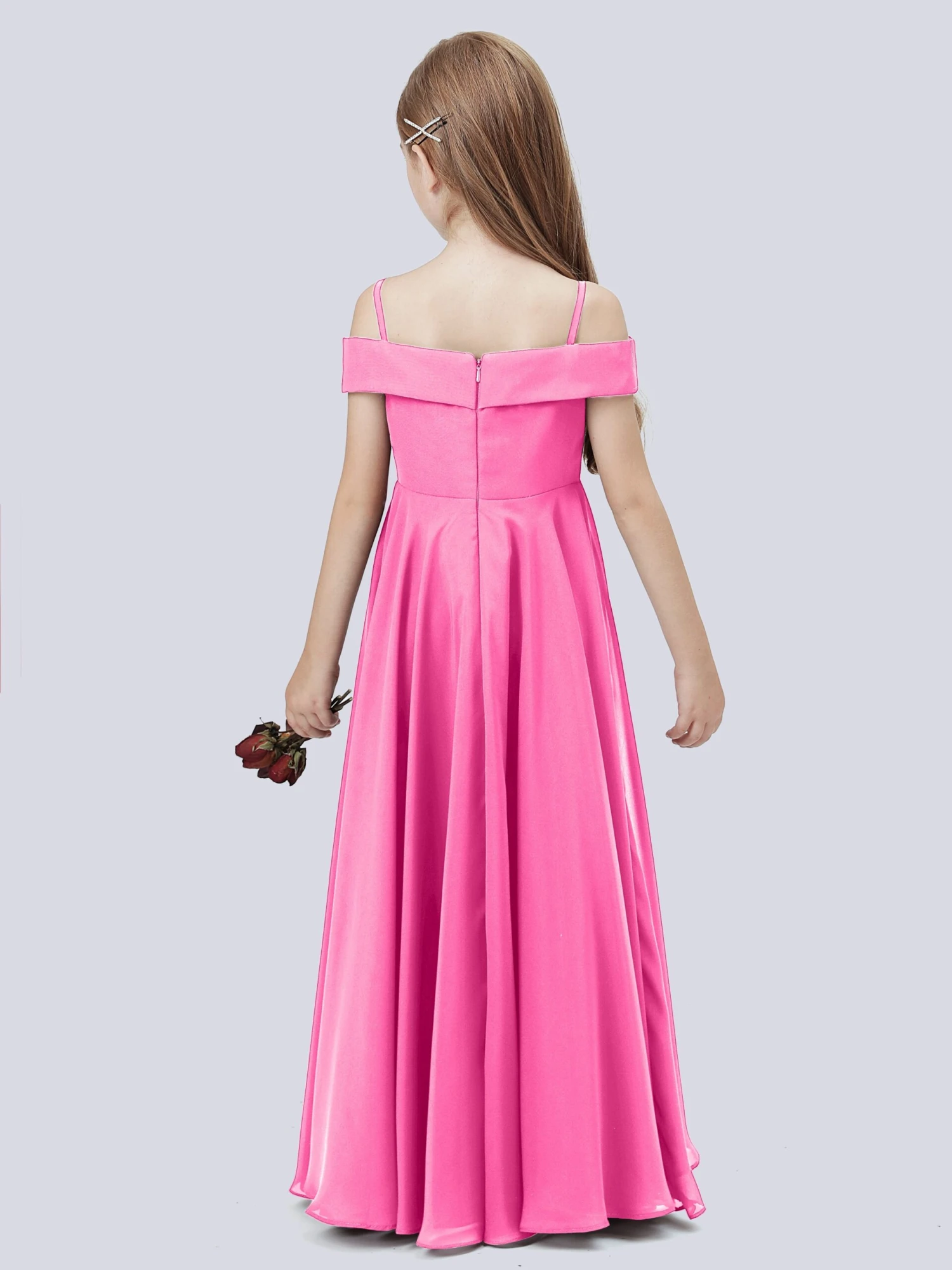Off Shoulder Stretch Chiffon Junior Bridesmaid Dress - Image 7