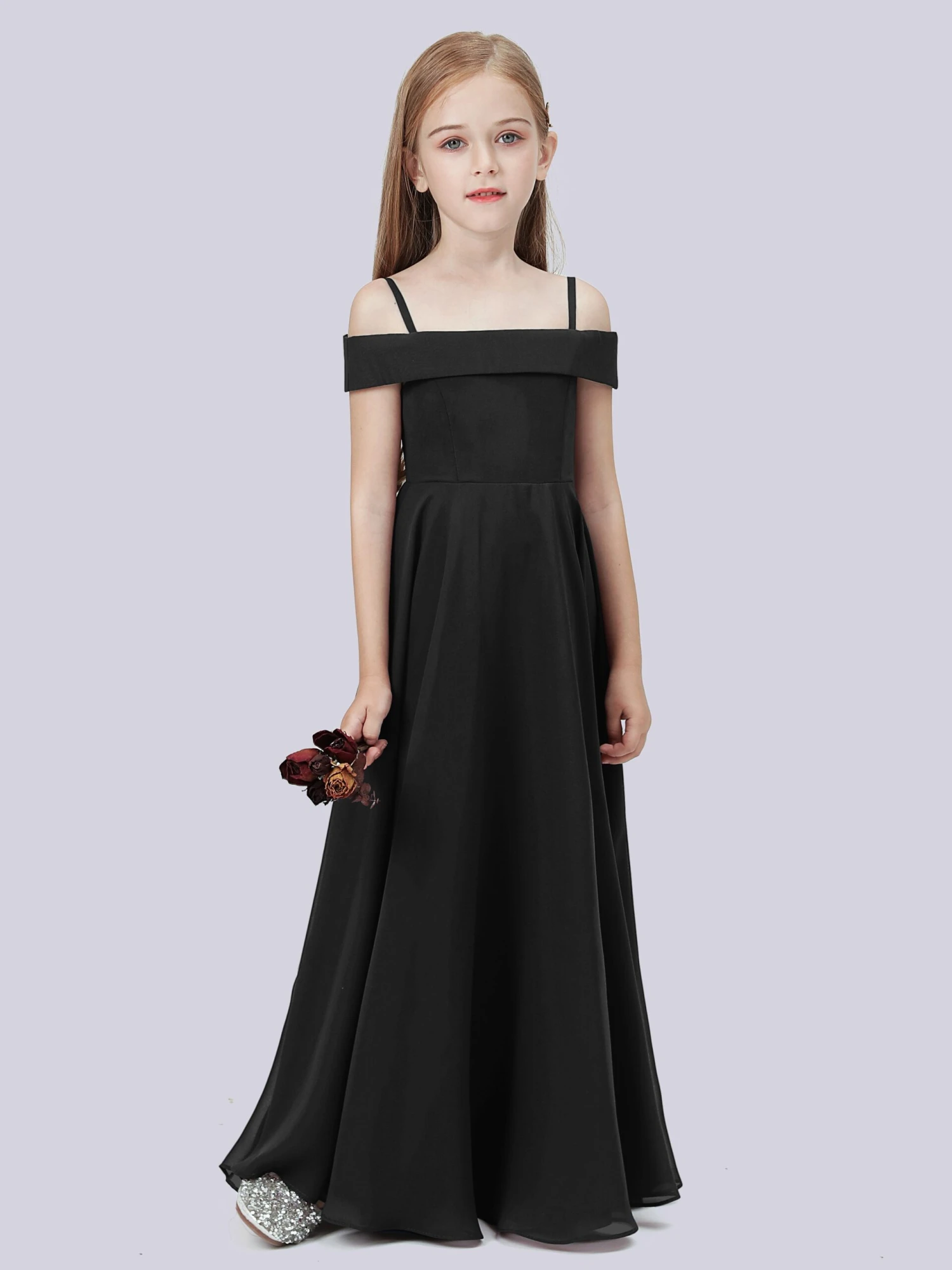 Off Shoulder Stretch Chiffon Junior Bridesmaid Dress - Image 9
