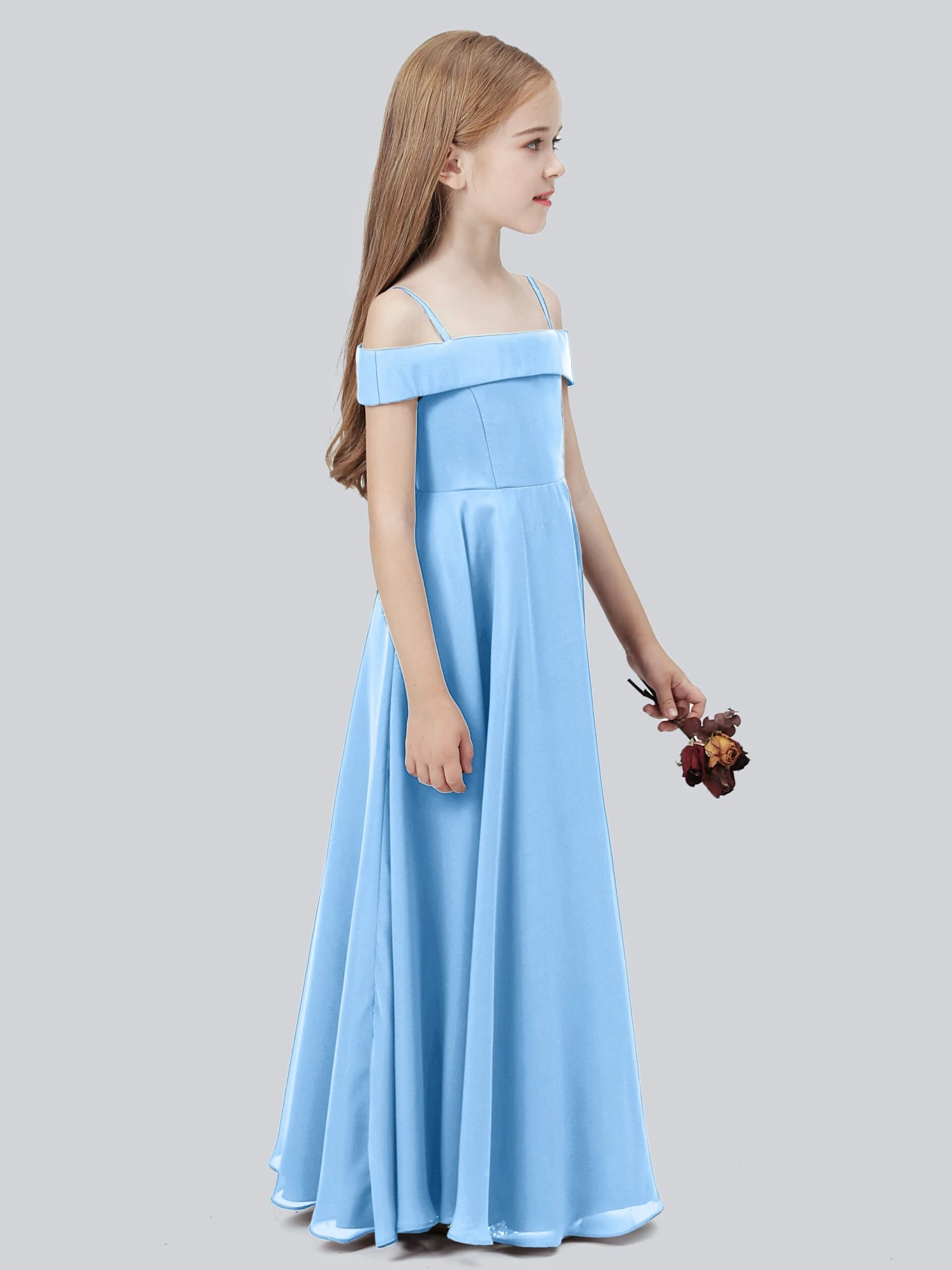 Off Shoulder Stretch Chiffon Junior Bridesmaid Dress - Image 11
