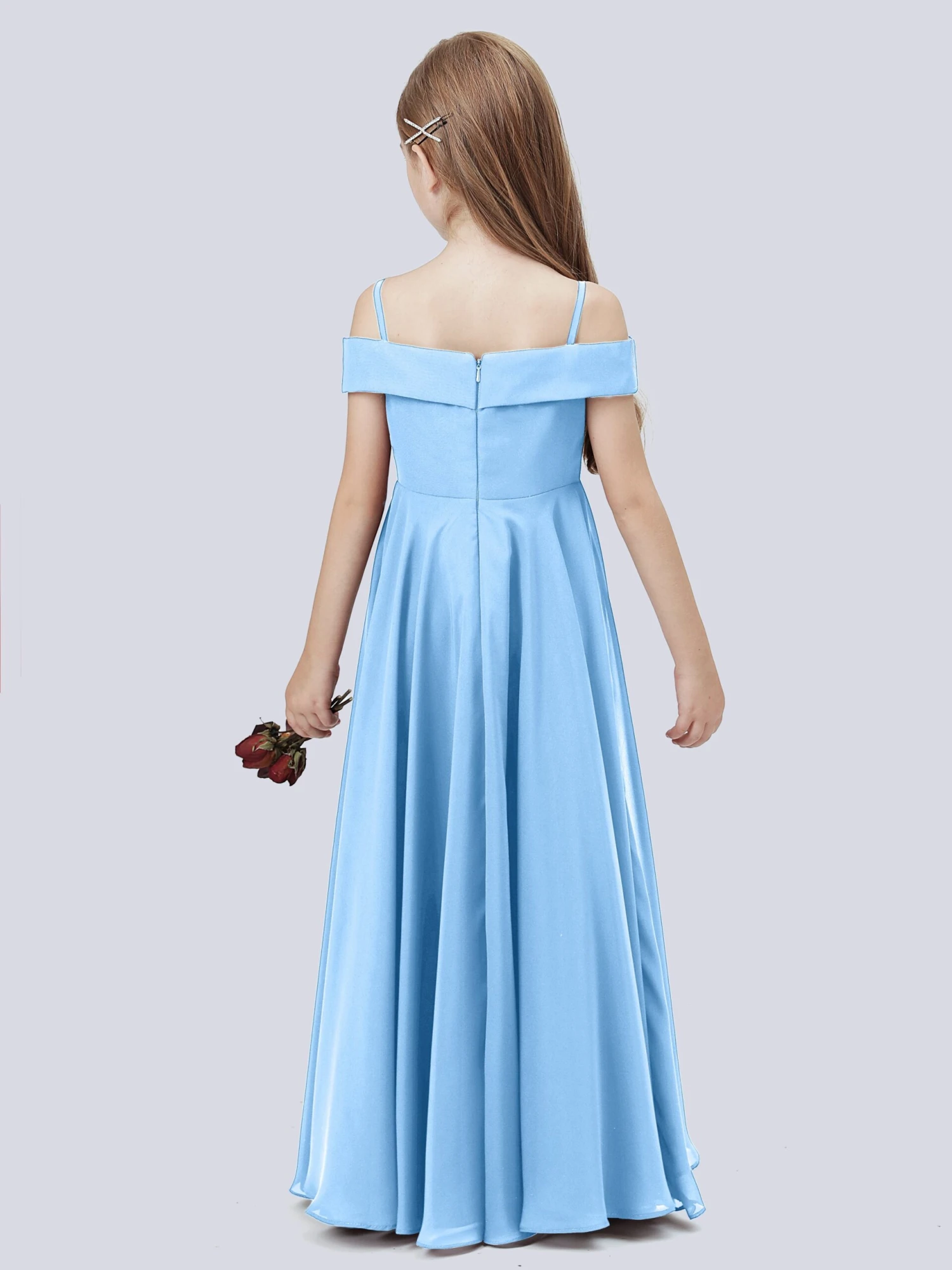 Off Shoulder Stretch Chiffon Junior Bridesmaid Dress - Image 12