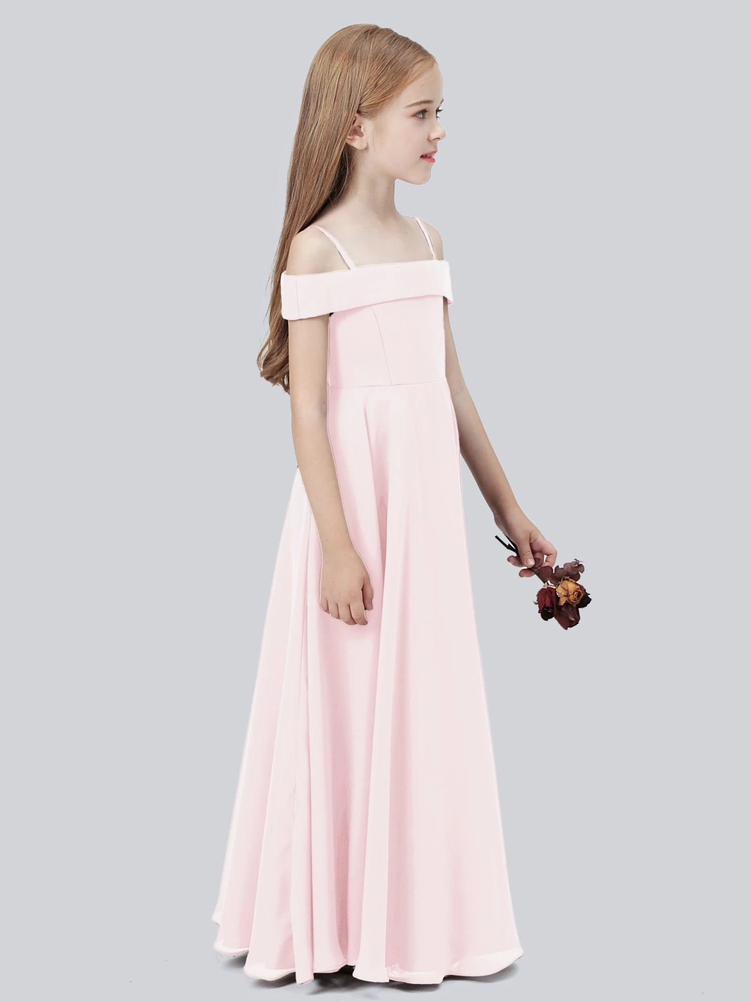 Off Shoulder Stretch Chiffon Junior Bridesmaid Dress - Image 15