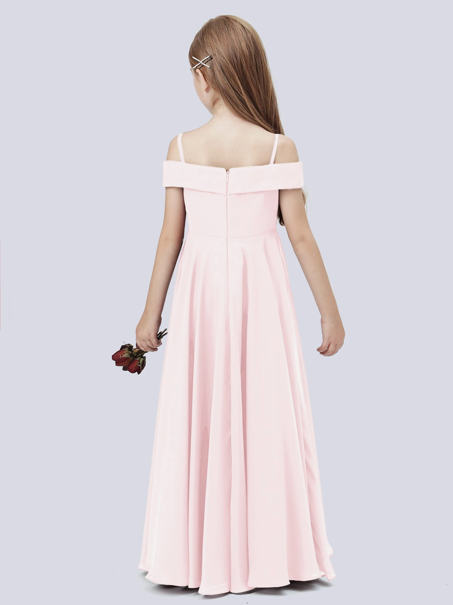 Off Shoulder Stretch Chiffon Junior Bridesmaid Dress - Image 16