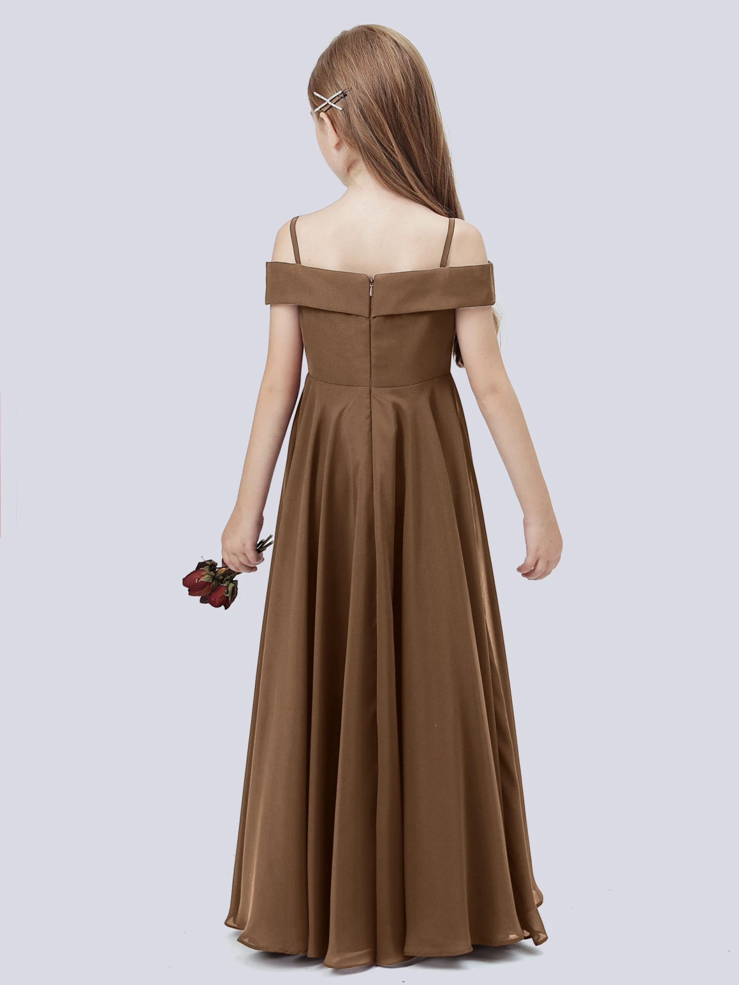 Off Shoulder Stretch Chiffon Junior Bridesmaid Dress - Image 20