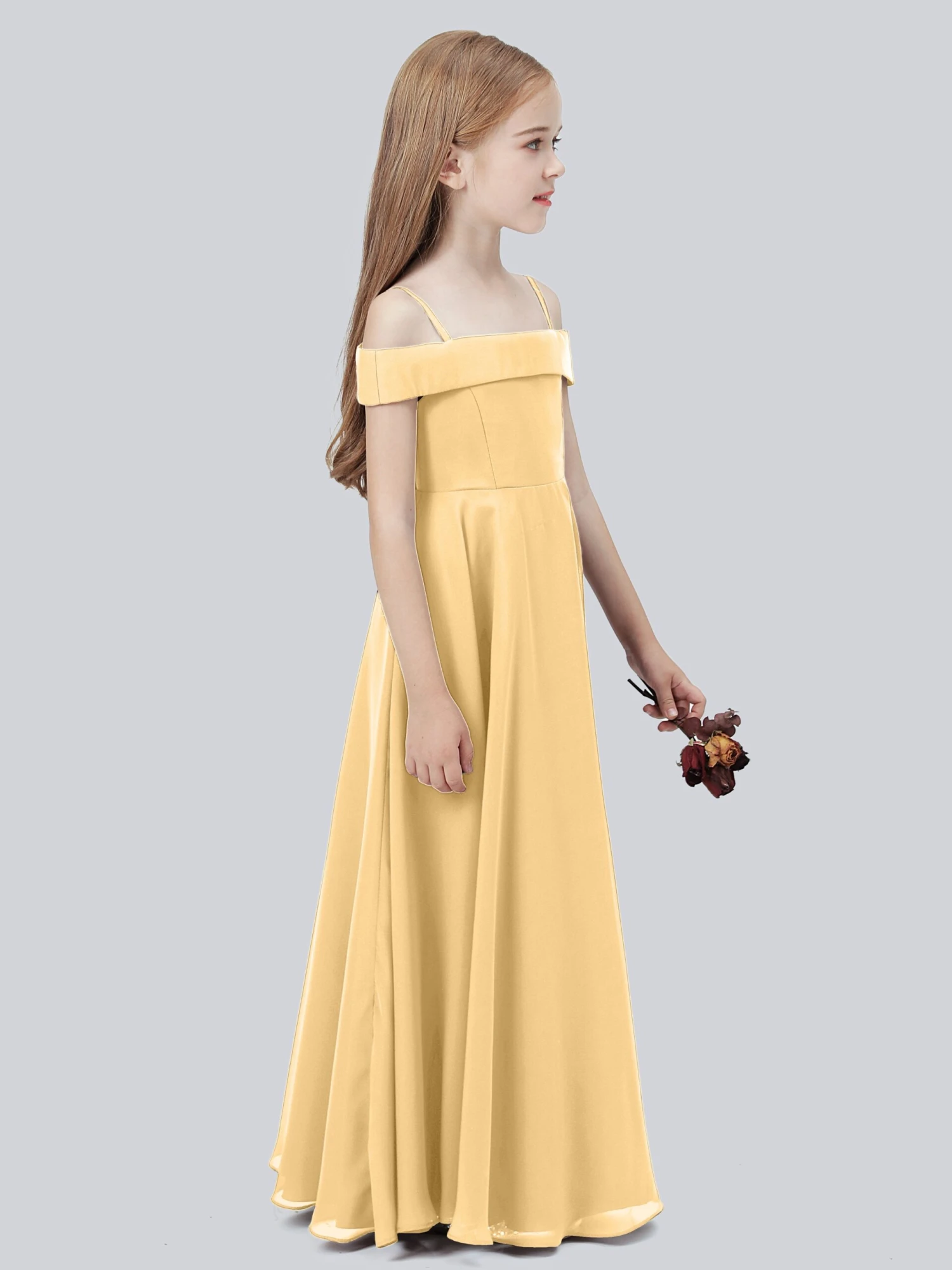 Off Shoulder Stretch Chiffon Junior Bridesmaid Dress - Image 3