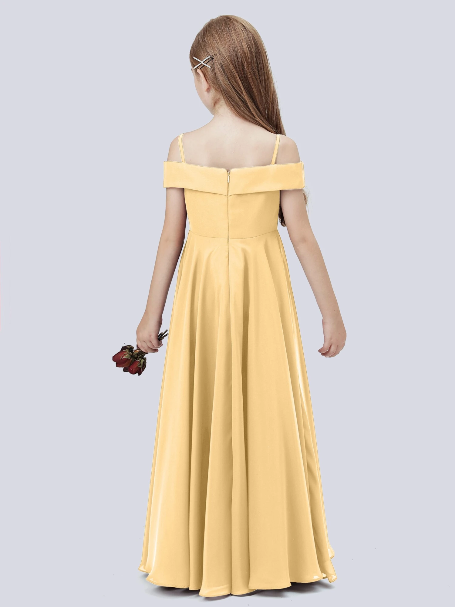 Off Shoulder Stretch Chiffon Junior Bridesmaid Dress - Image 4